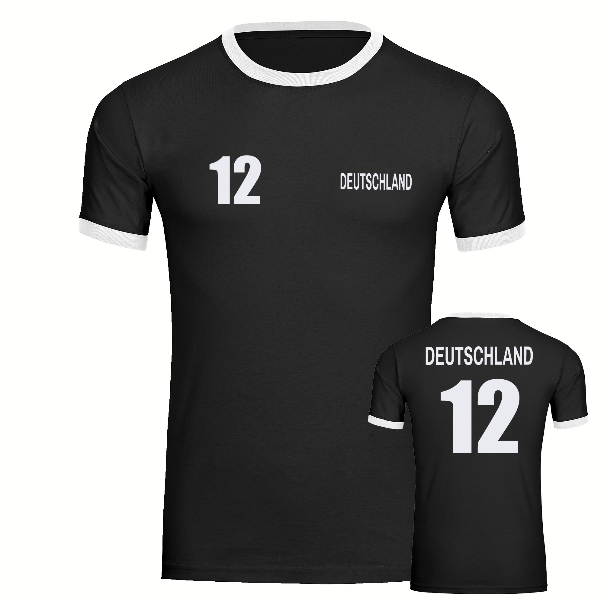 multifanshop Kontrast T-Shirt - Deutschland - Trikot Nummer 12 - Druck wei&szlig; - M&auml;nner - Bild 1