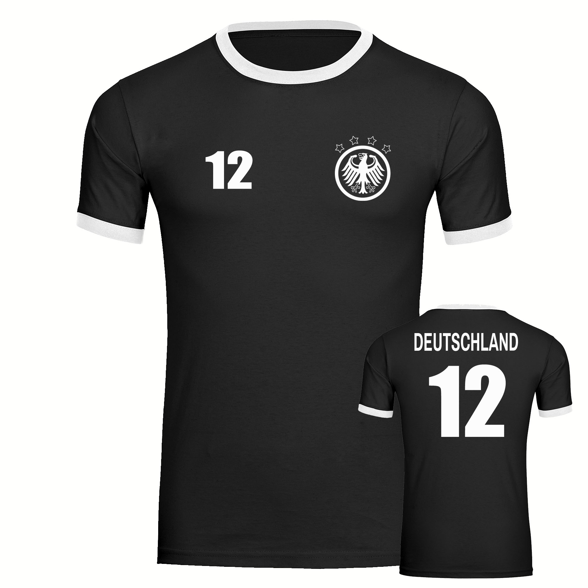 multifanshop Kontrast T-Shirt - Deutschland - Adler Retro Trikot 12 - Druck wei&szlig; - M&auml;nner - Bild 1