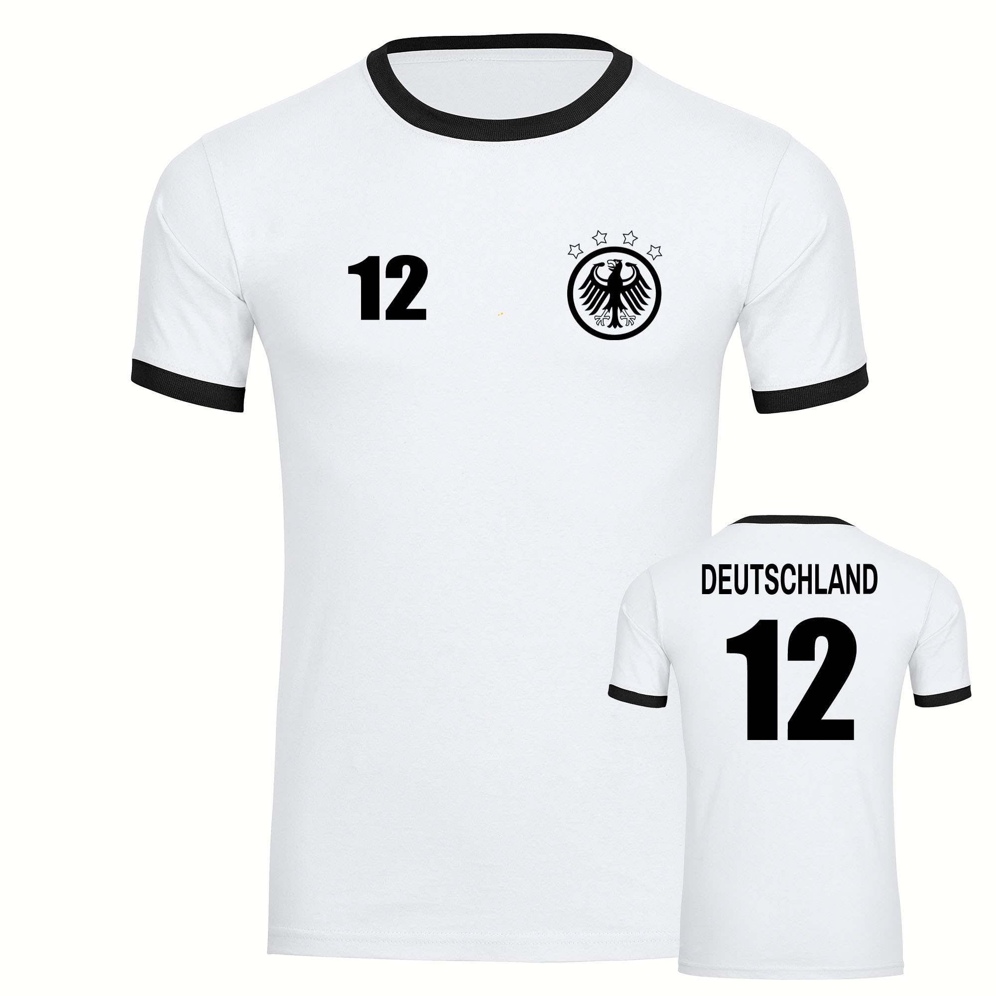 multifanshop Kontrast T-Shirt - Deutschland - Adler Retro Trikot 12 - Druck schwarz - M&auml;nner - Bild 1