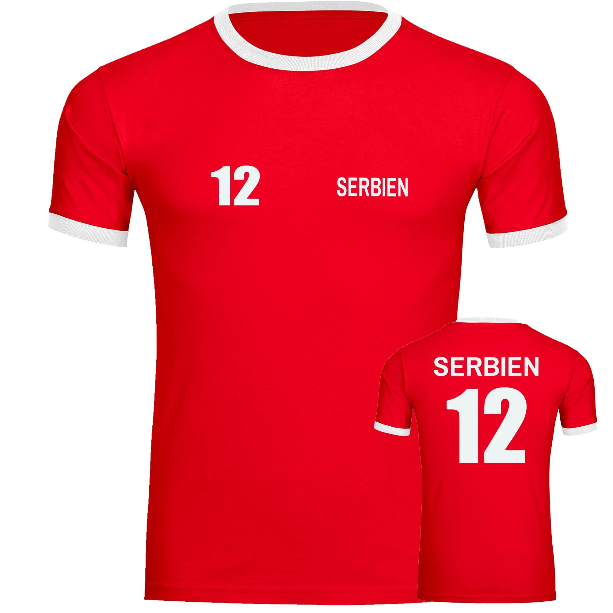 multifanshop Kontrast T-Shirt - Serbien - Trikot Nummer 12 - Druck wei&szlig; - M&auml;nner - Bild 1