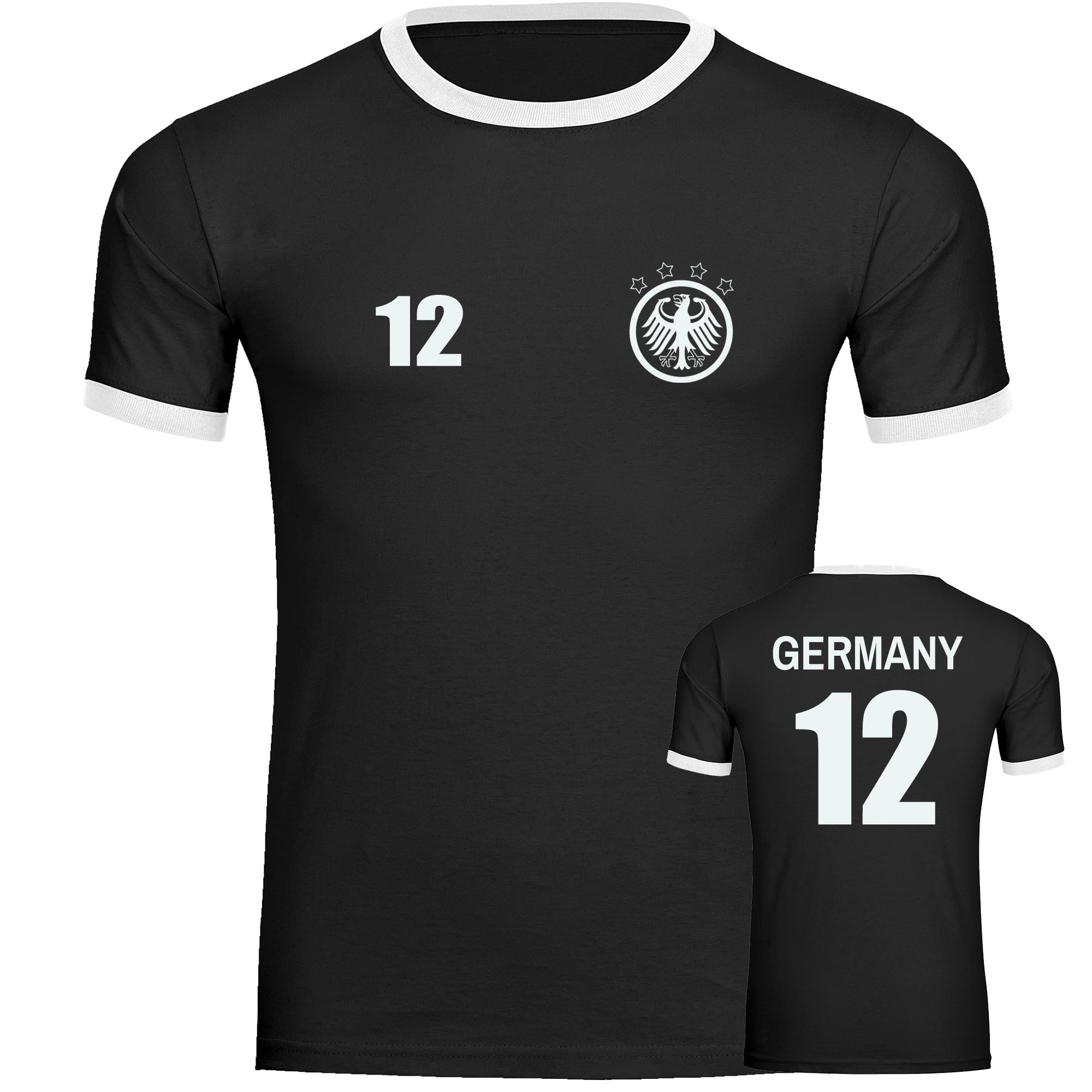 multifanshop Kontrast T-Shirt - Germany - Adler Retro Trikot 12 - Druck wei&szlig; - M&auml;nner - Bild 1