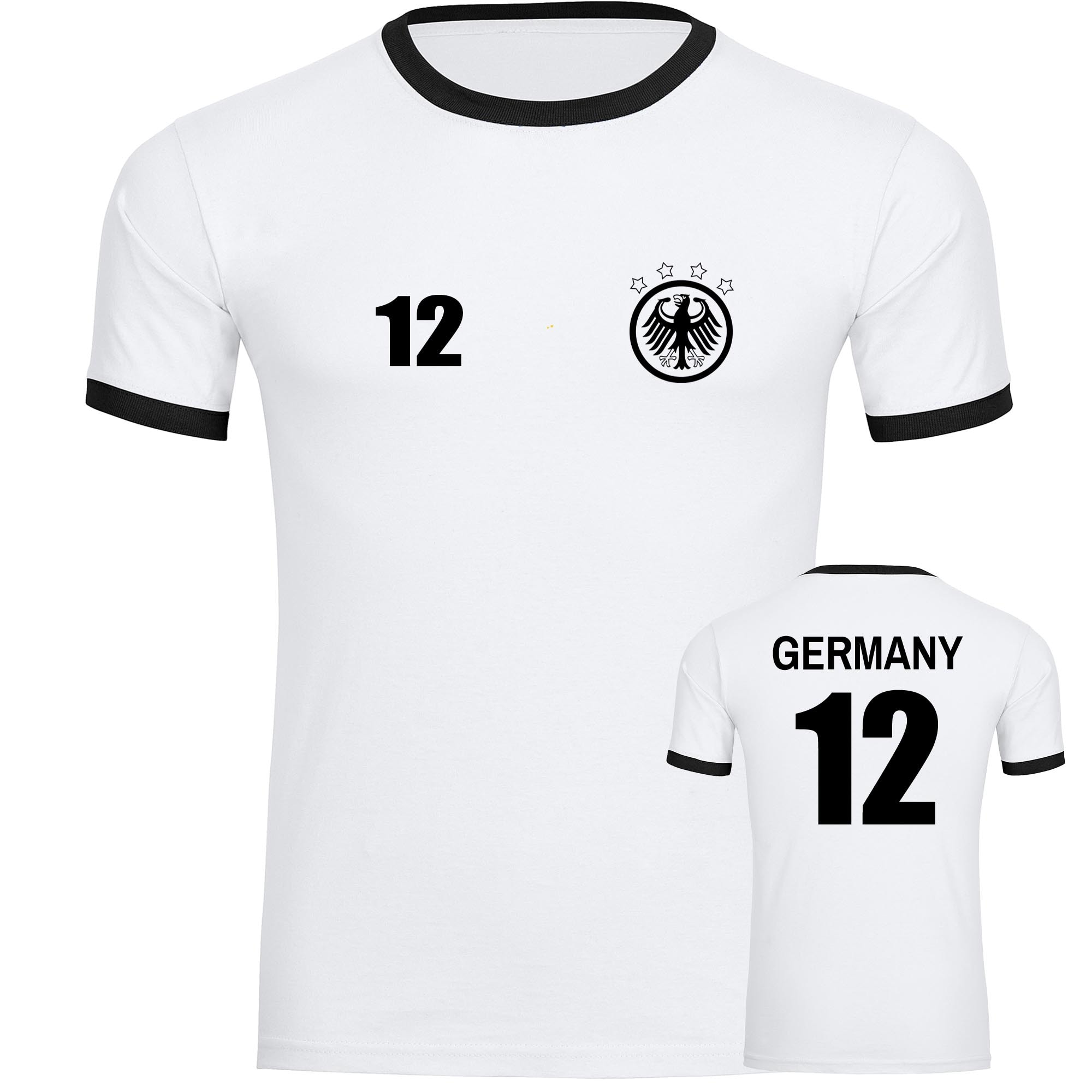 multifanshop Kontrast T-Shirt - Germany - Adler Retro Trikot 12 - Druck schwarz - M&auml;nner - Bild 1