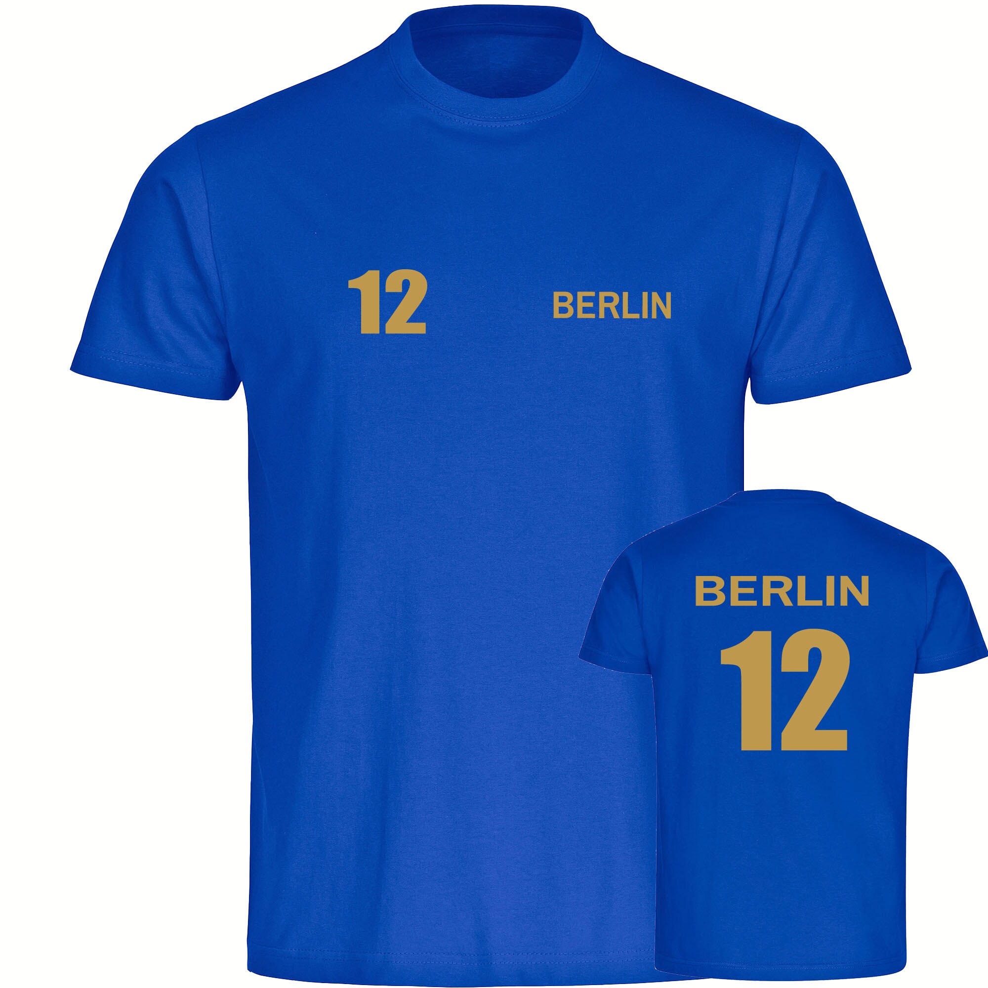 multifanshop Kinder T-Shirt - Berlin blau - Trikot Nummer 12 gold - Druck gold metallic - Kind 