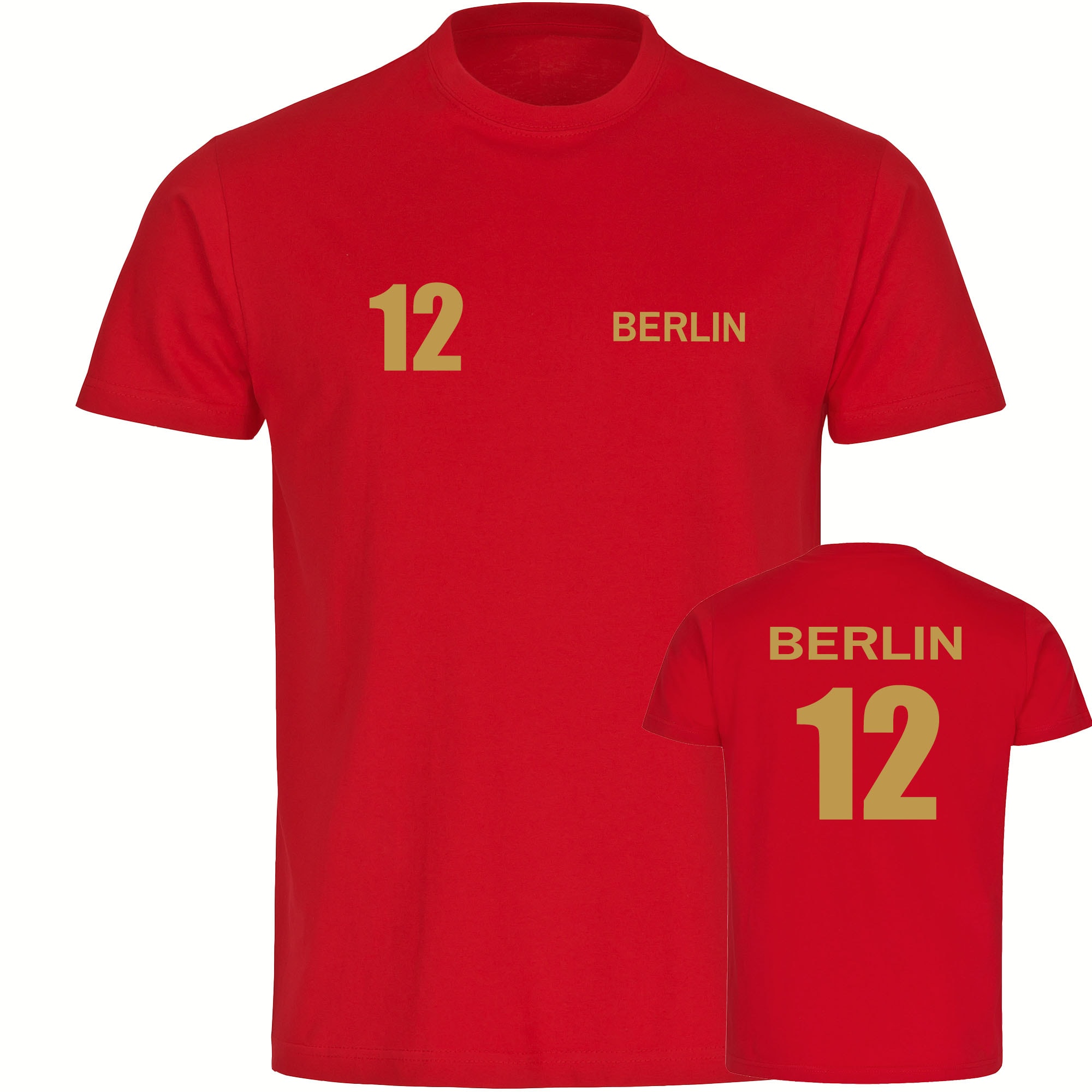 multifanshop Herren T-Shirt - Berlin rot - Trikot Nummer 12 gold - Druck gold metallic - M&auml;nner - Bild 1