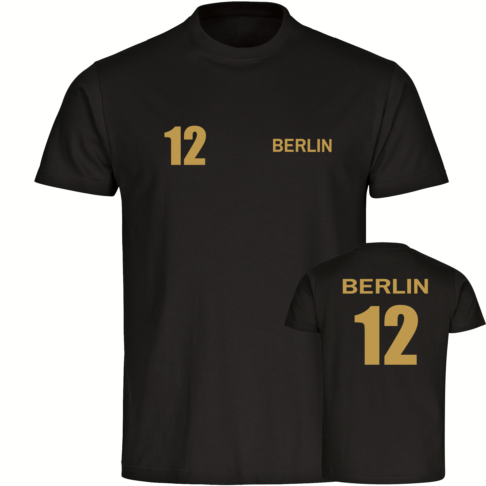 multifanshop Kinder T-Shirt - Berlin rot - Trikot Nummer 12 gold - Druck gold metallic - Kind 