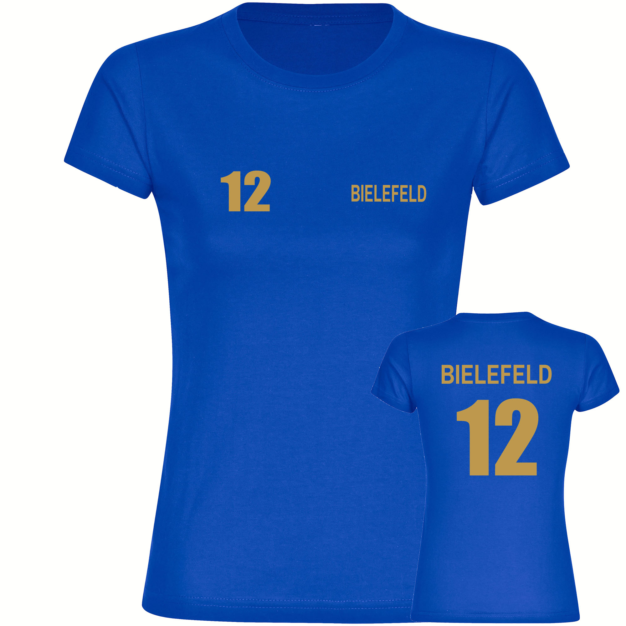 multifanshop Damen T-Shirt - Bielefeld - Trikot Nummer 12 gold - Druck gold metallic - Frauen - Bild 1