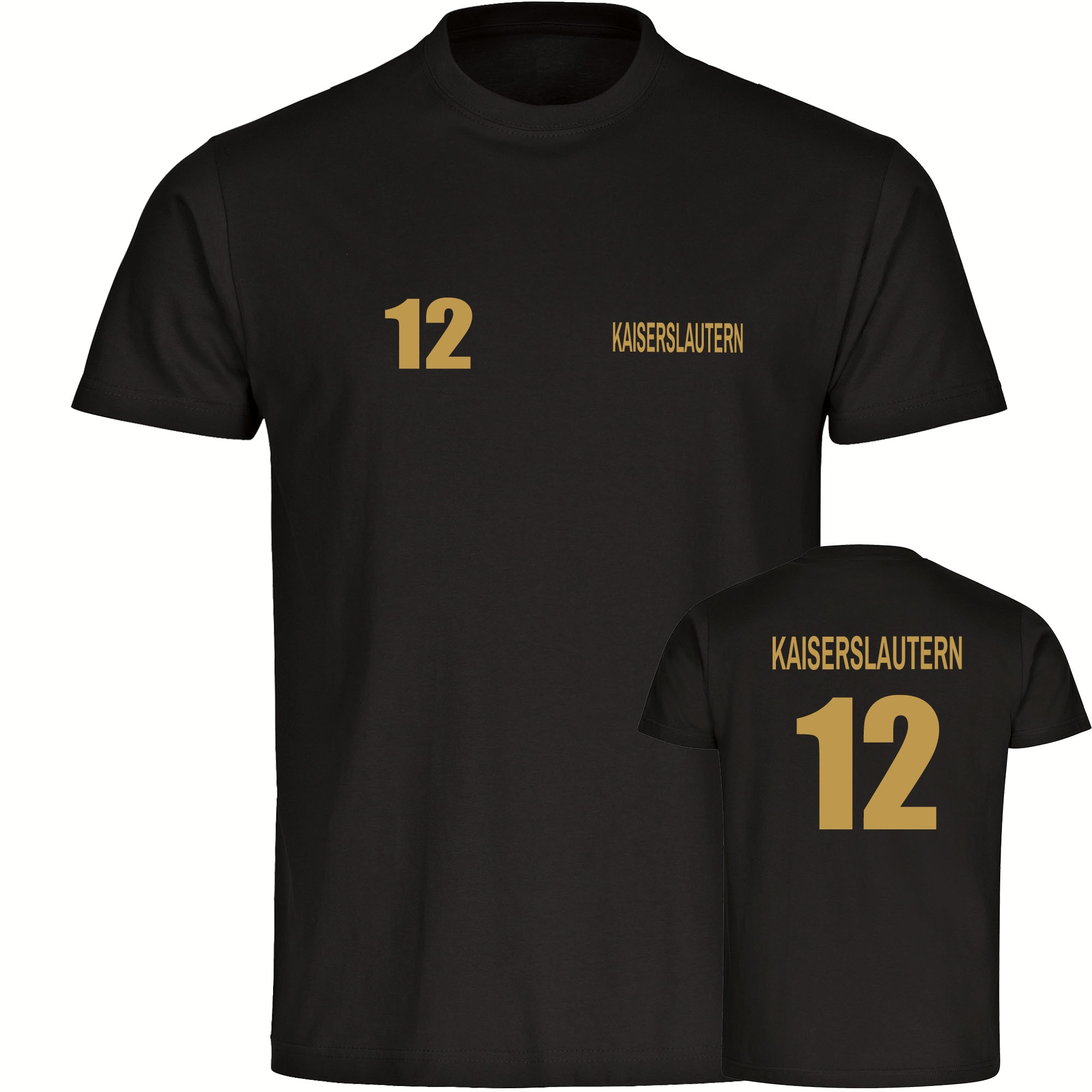 multifanshop Herren T-Shirt - Kaiserslautern - Trikot Nummer 12 gold - Druck gold metallic - M&auml;nner - Bild 1