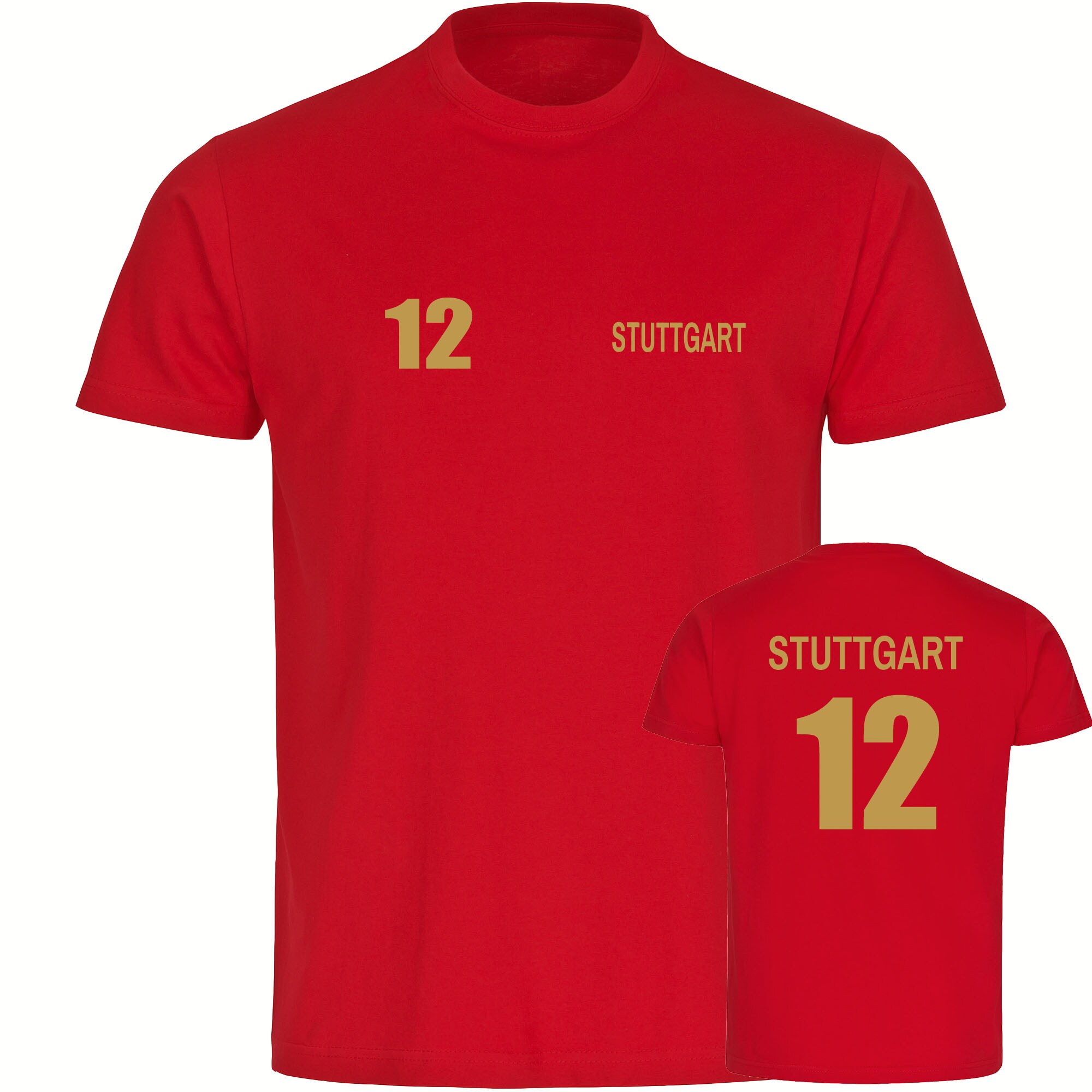 multifanshop Kinder T-Shirt - Stuttgart - Trikot Nummer 12 gold - Druck gold metallic - Kind - Bild 1