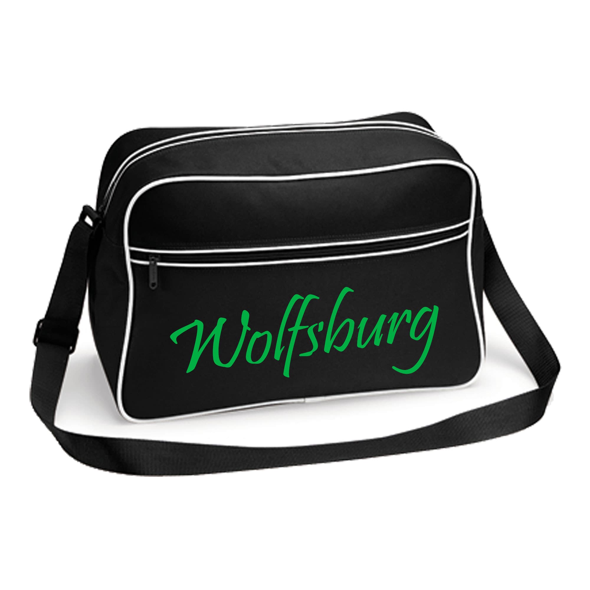 multifanshop Retrotasche - Wolfsburg - Schriftzug - Druck gr&uuml;n - Tasche - Bild 1