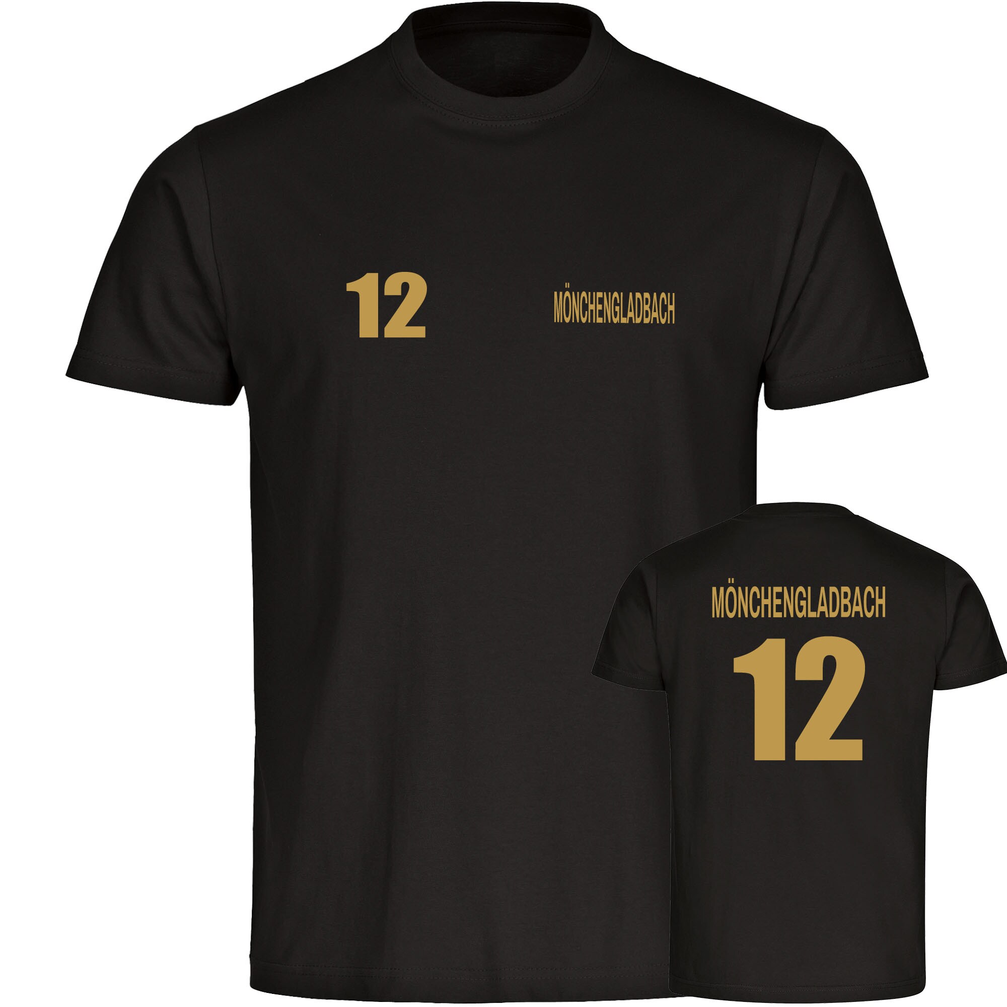 multifanshop Herren T-Shirt - M&ouml;nchengladbach - Trikot Nummer 12 gold - Druck gold metallic - M&auml;nner - Bild 1