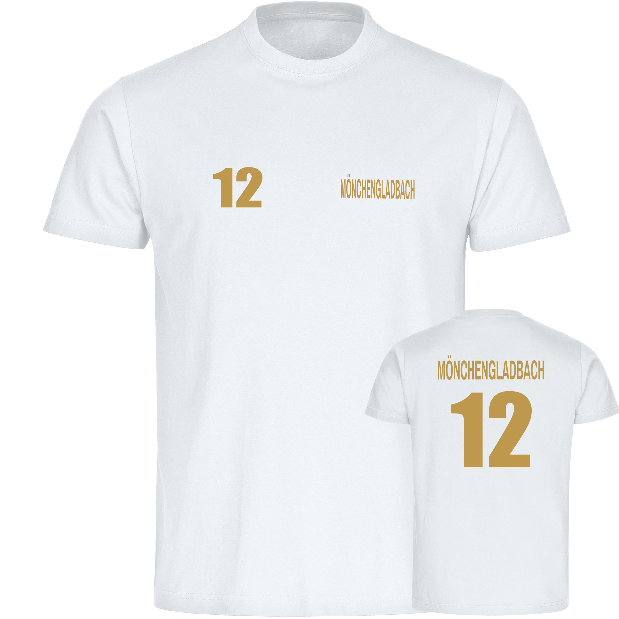 multifanshop Herren T-Shirt - M&ouml;nchengladbach - Trikot Nummer 12 gold - Druck gold metallic - M&auml;nner - Bild 1