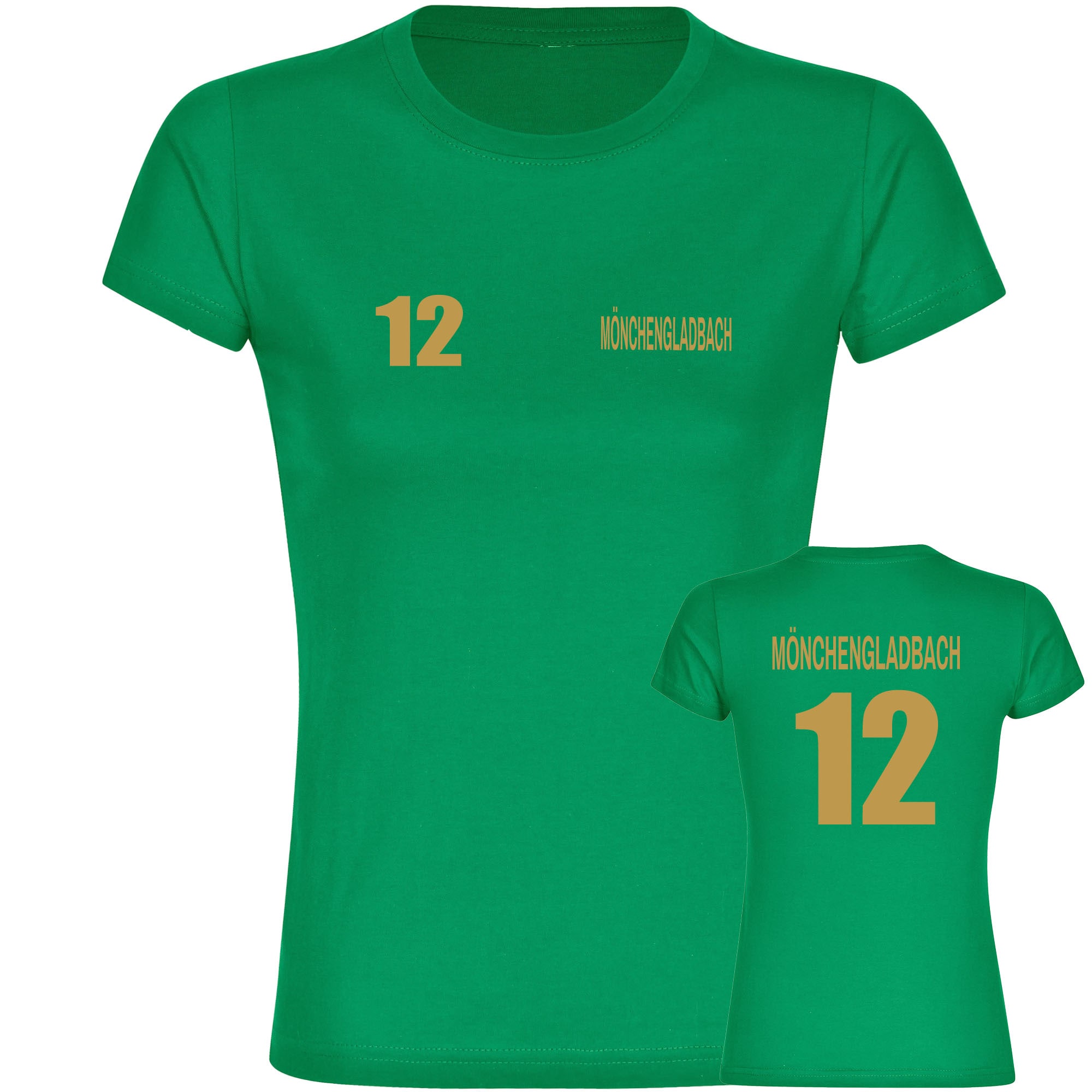 multifanshop Damen T-Shirt - M&ouml;nchengladbach - Trikot Nummer 12 gold - Druck gold metallic - Frauen - Bild 1