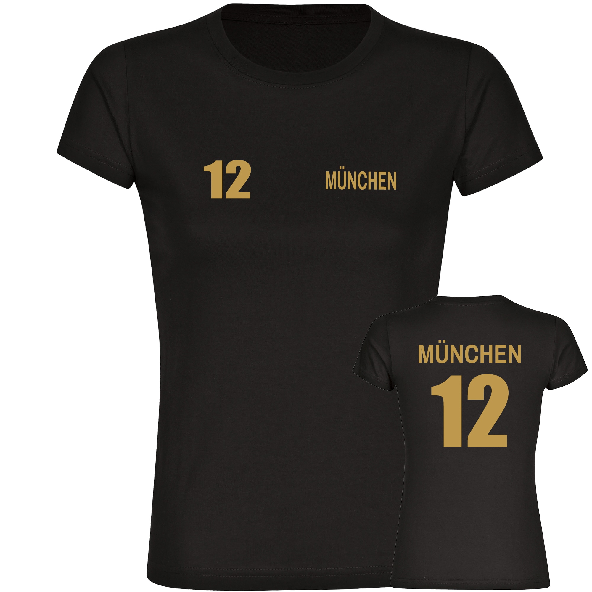 multifanshop Damen T-Shirt - M&uuml;nchen blau - Trikot Nummer 12 gold - Druck gold metallic - Frauen - Bild 1
