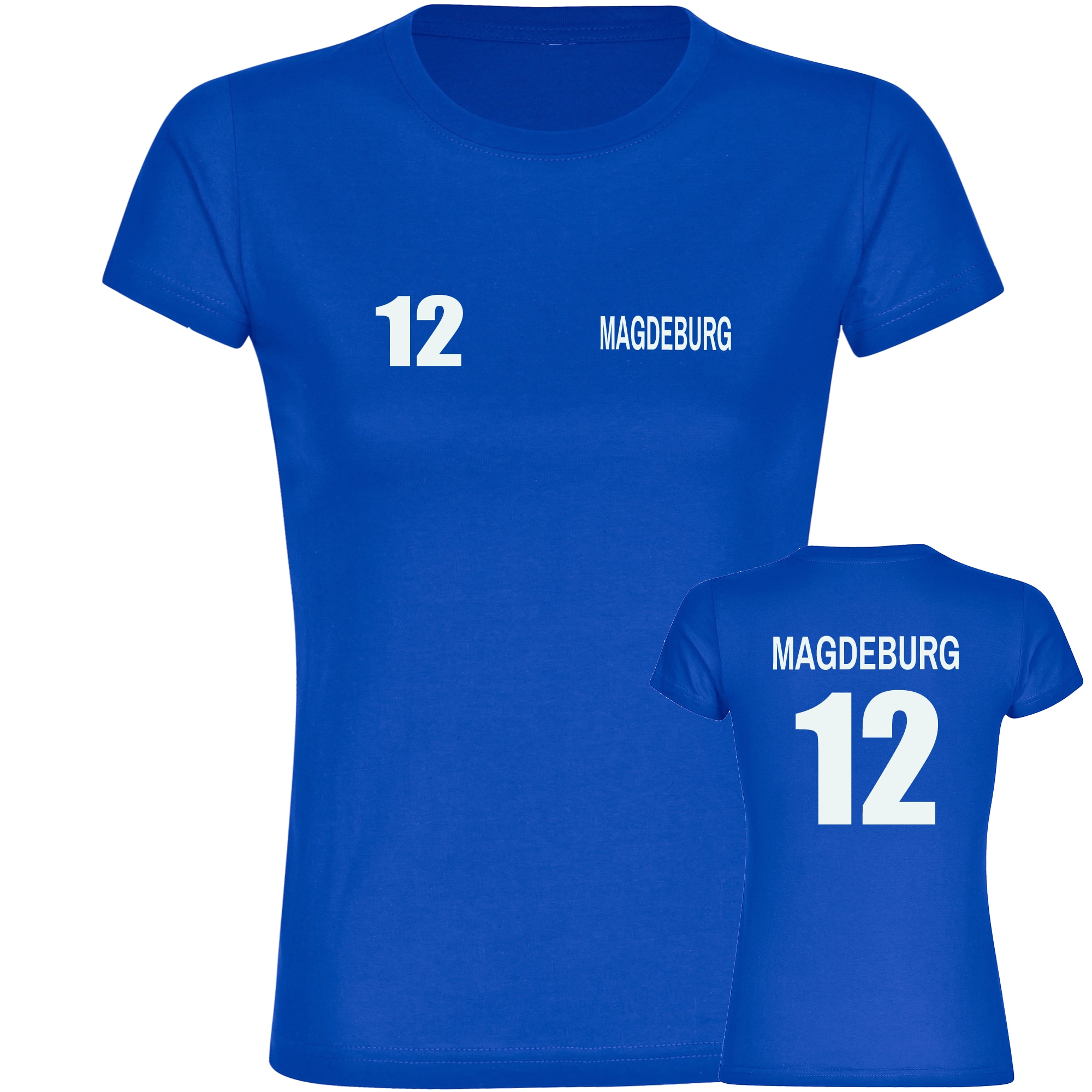 multifanshop Damen T-Shirt - Magdeburg - Trikot Nummer 12 - Druck wei&szlig; - Frauen - Bild 1