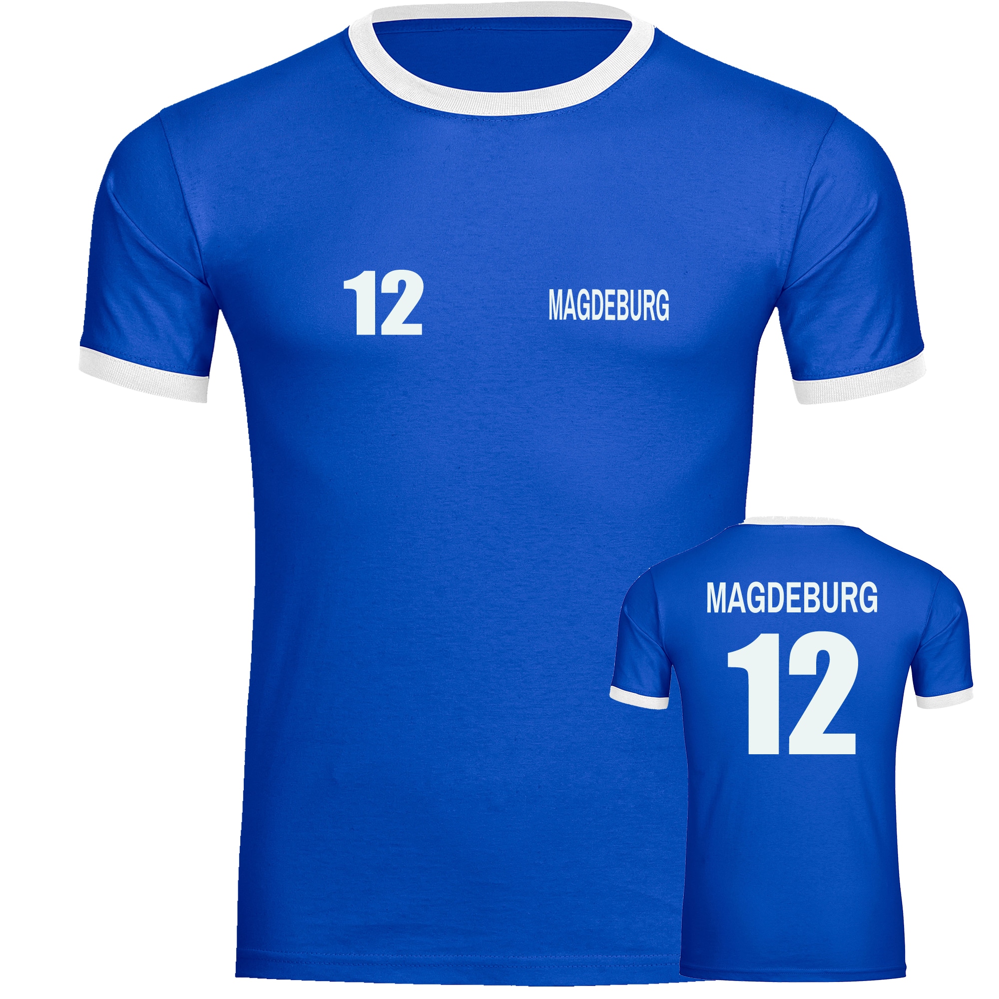 multifanshop Kontrast T-Shirt - Magdeburg - Trikot Nummer 12 - Druck wei&szlig; - M&auml;nner - Bild 1