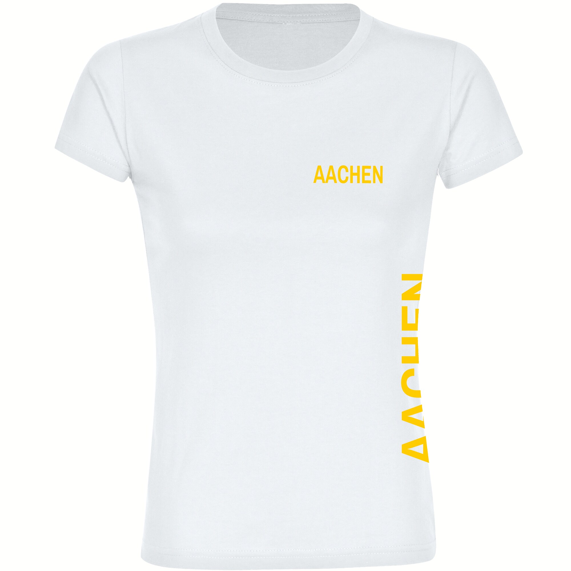 multifanshop Damen T-Shirt - Aachen - Brust & Seite - Druck gelb - Frauen - Bild 1
