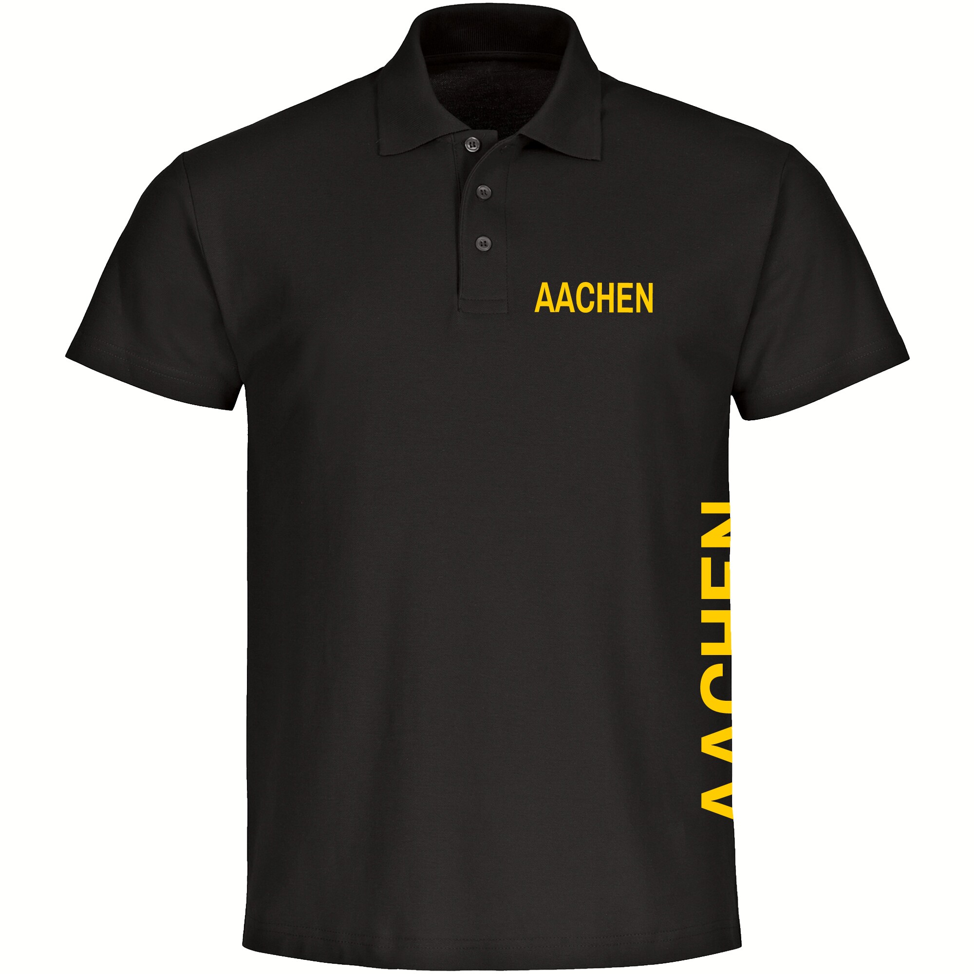 multifanshop Poloshirt - Aachen - Brust & Seite - Druck gelb - Polo - Bild 1