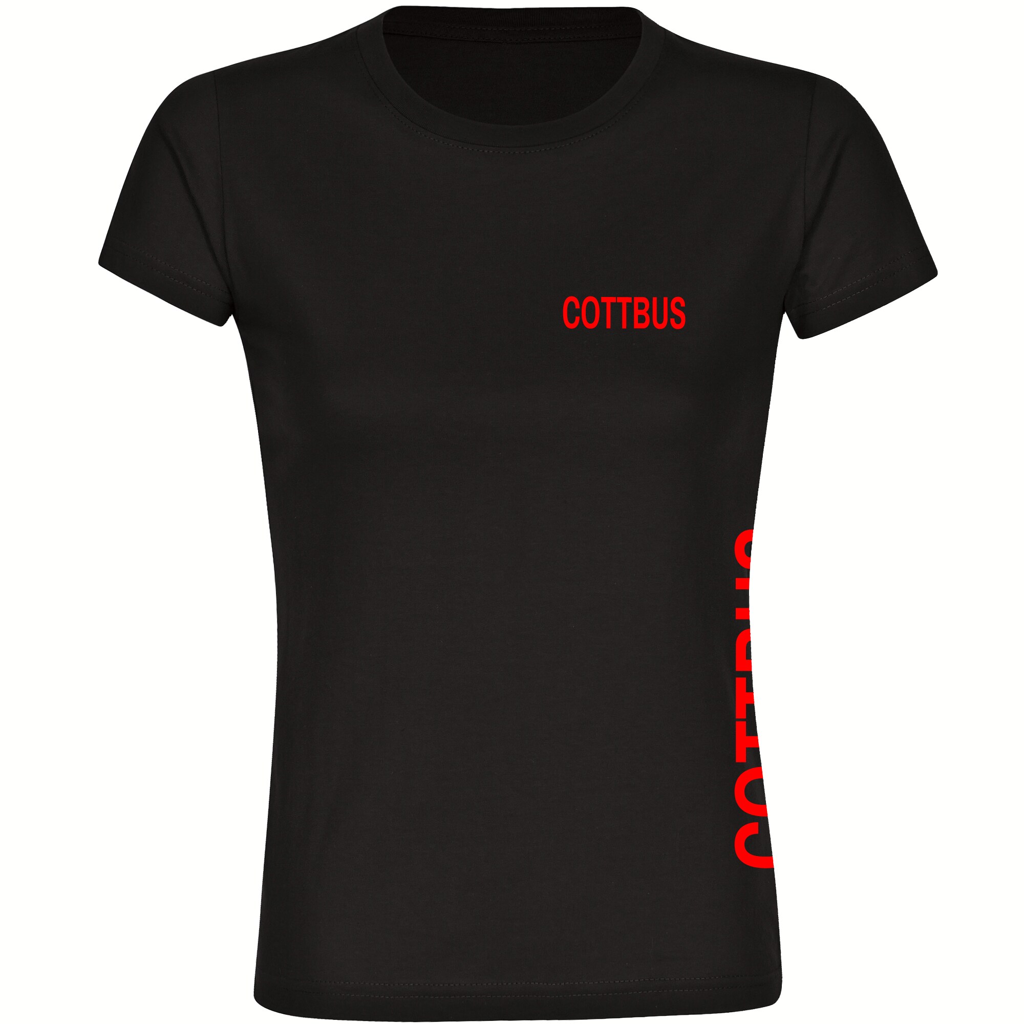 multifanshop Damen T-Shirt - Cottbus - Brust & Seite - Druck rot - Frauen - Bild 1
