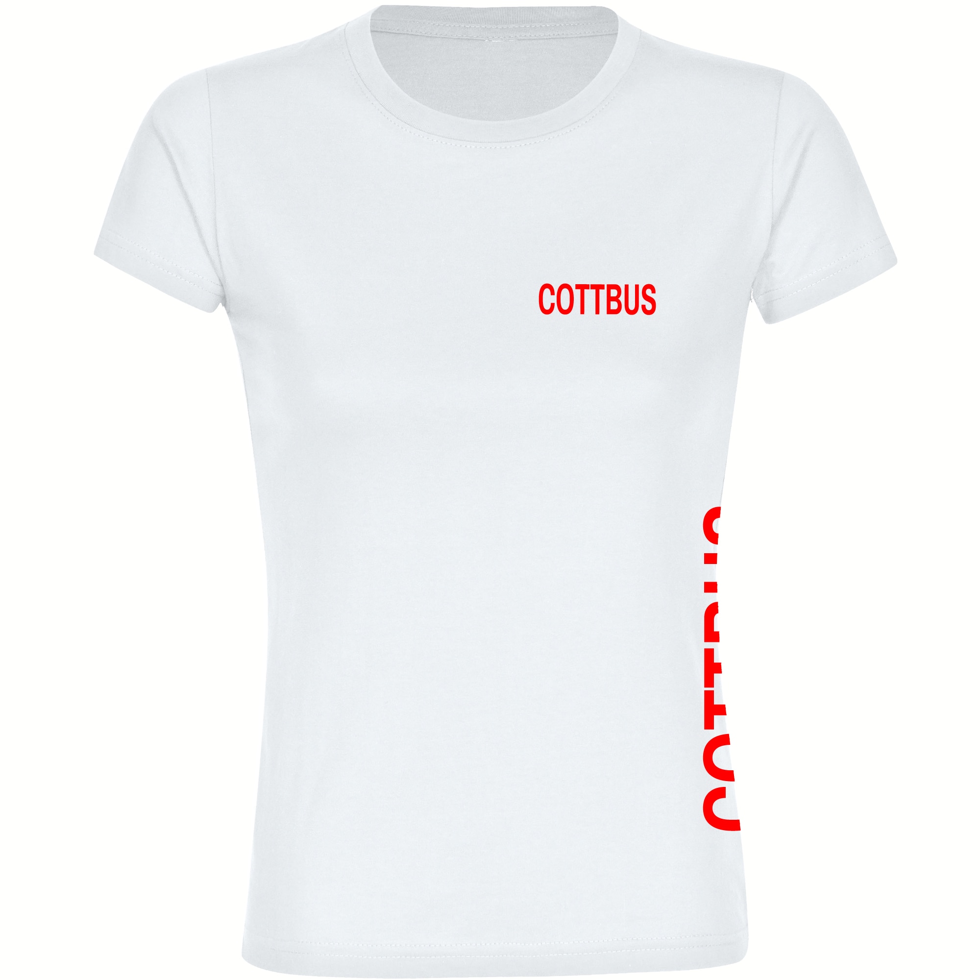 multifanshop Damen T-Shirt - Cottbus - Brust & Seite - Druck rot - Frauen - Bild 1
