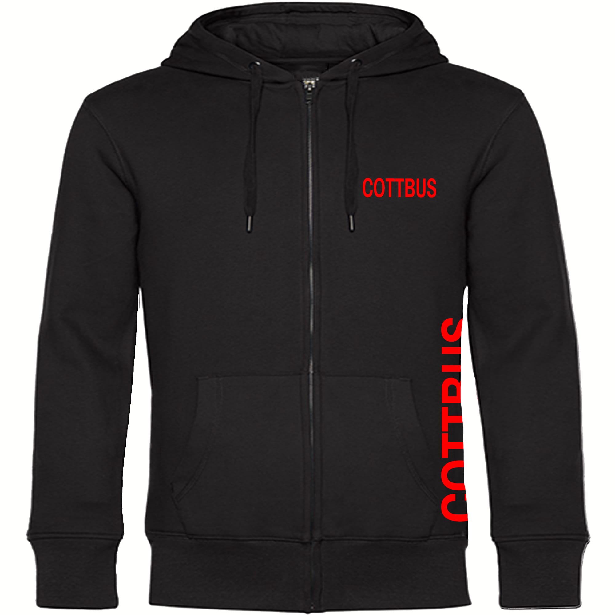 multifanshop Kapuzen Sweatshirt Jacke - Cottbus - Brust & Seite - Druck rot - Sweat - Bild 1