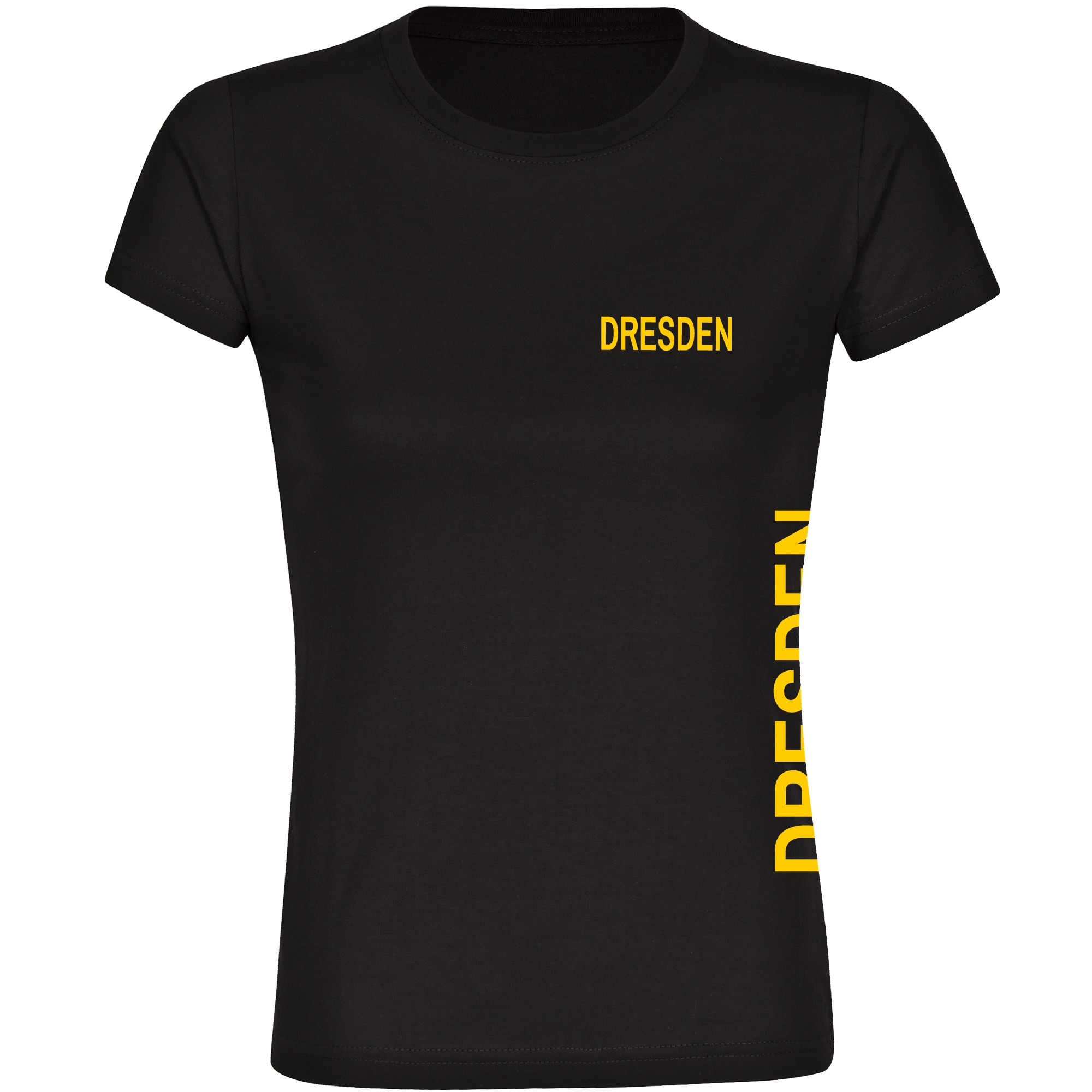 multifanshop Damen T-Shirt - Dresden - Brust & Seite - Druck gelb - Frauen - Bild 1