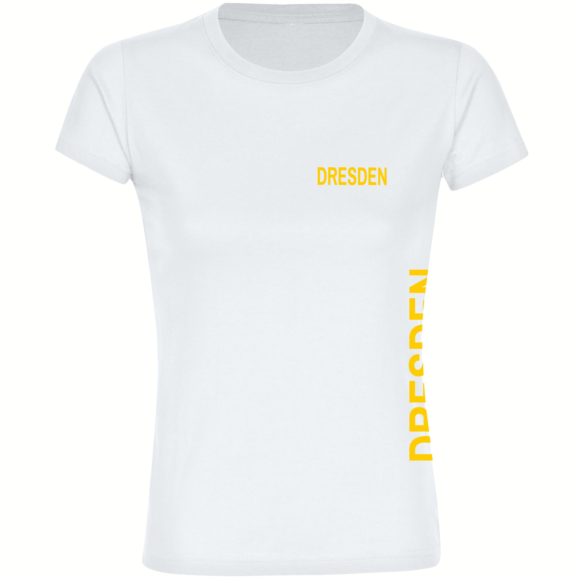 multifanshop Damen T-Shirt - Dresden - Brust & Seite - Druck gelb - Frauen - Bild 1