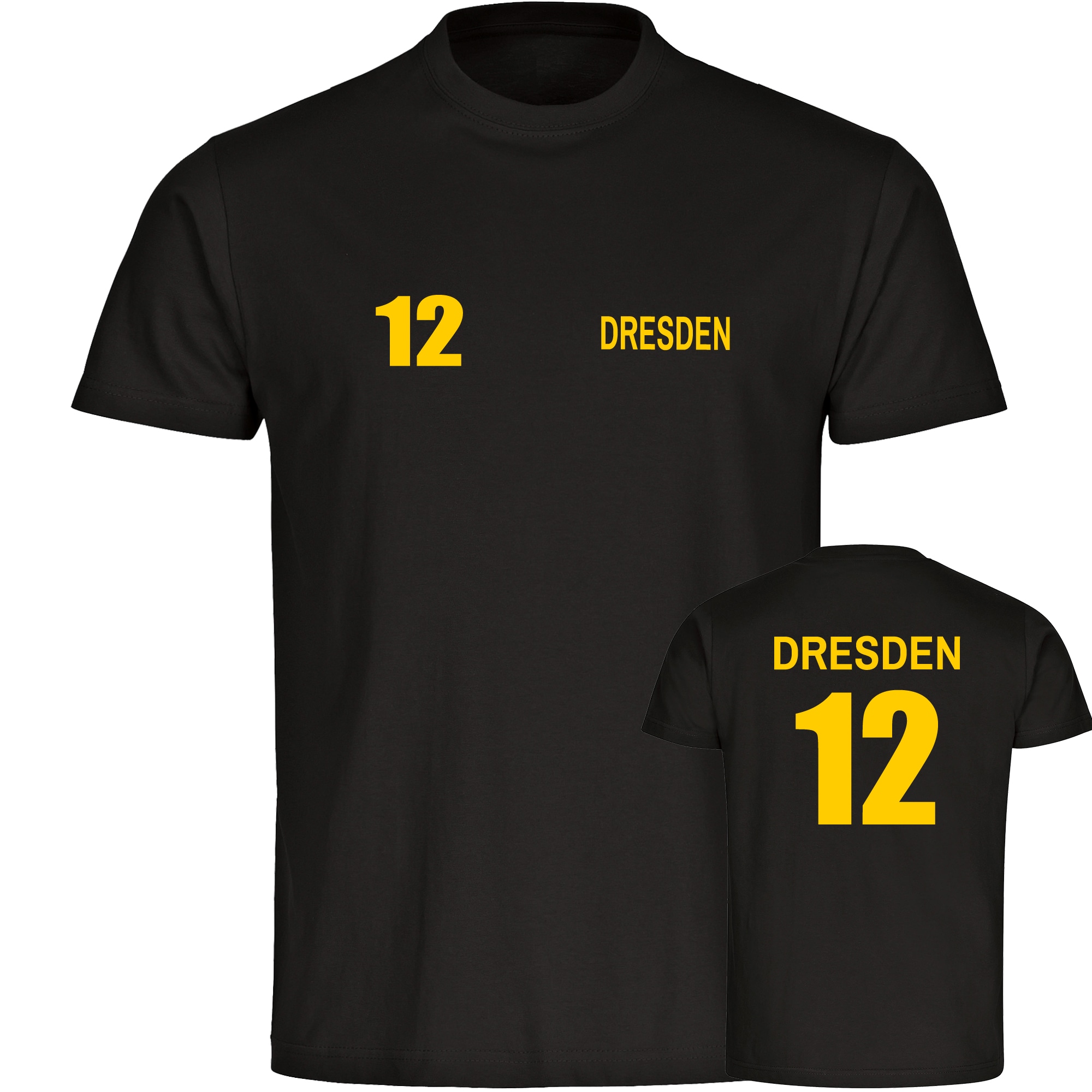 multifanshop Kinder T-Shirt - Dresden - Trikot Nummer 12 - Druck gelb - Kind - Bild 1