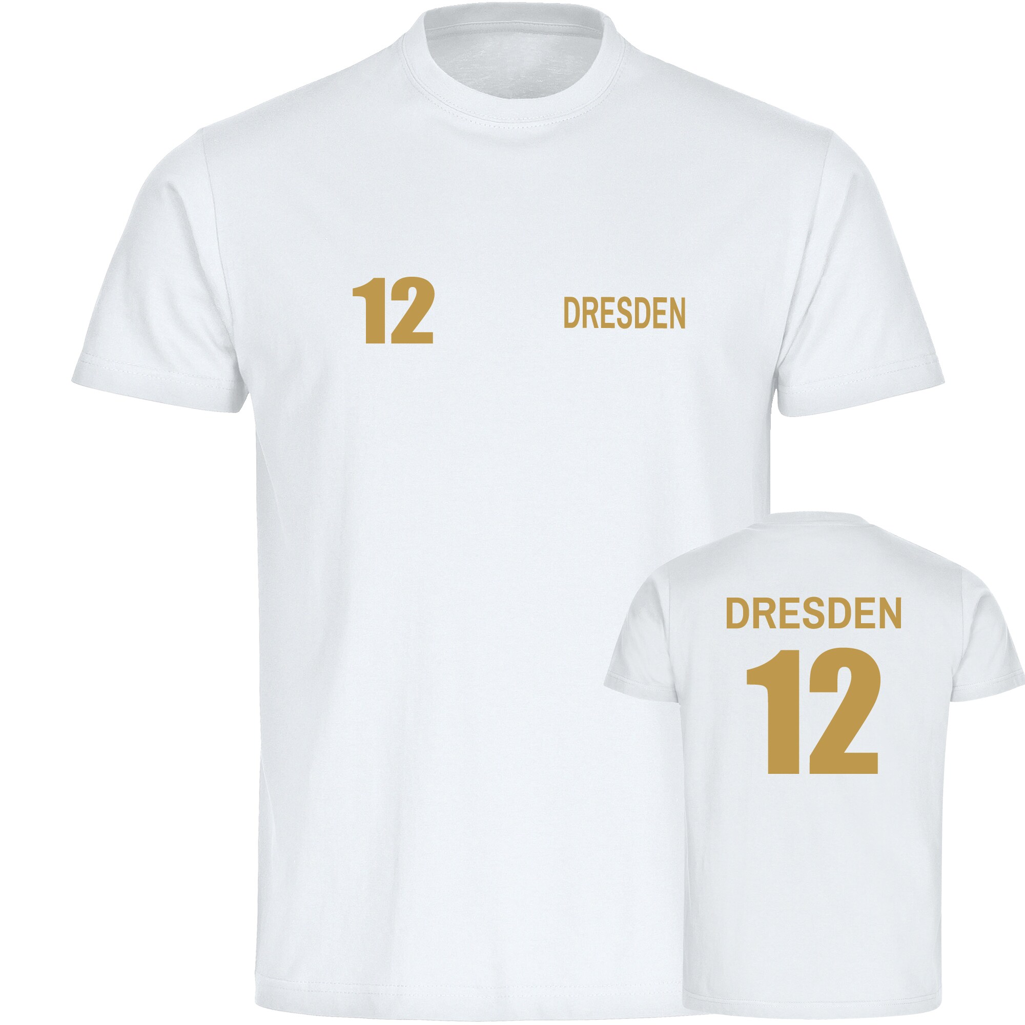 multifanshop Kinder T-Shirt - Dresden - Trikot Nummer 12 gold - Druck gold metallic - Kind - Bild 1