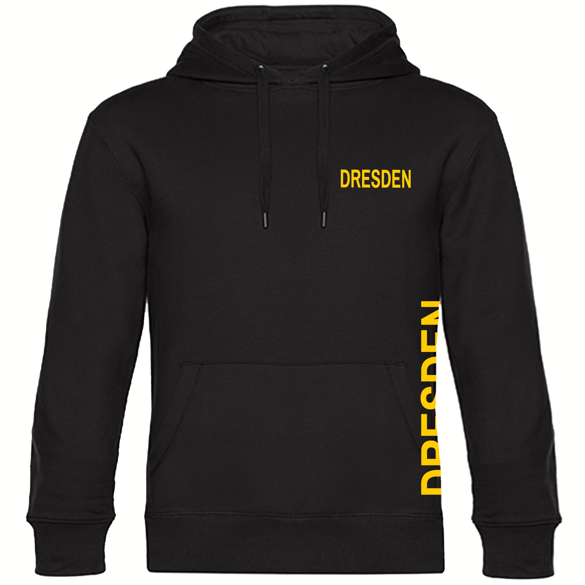 multifanshop Kapuzen Sweatshirt - Dresden - Brust & Seite - Druck gelb - Hoodie - Bild 1