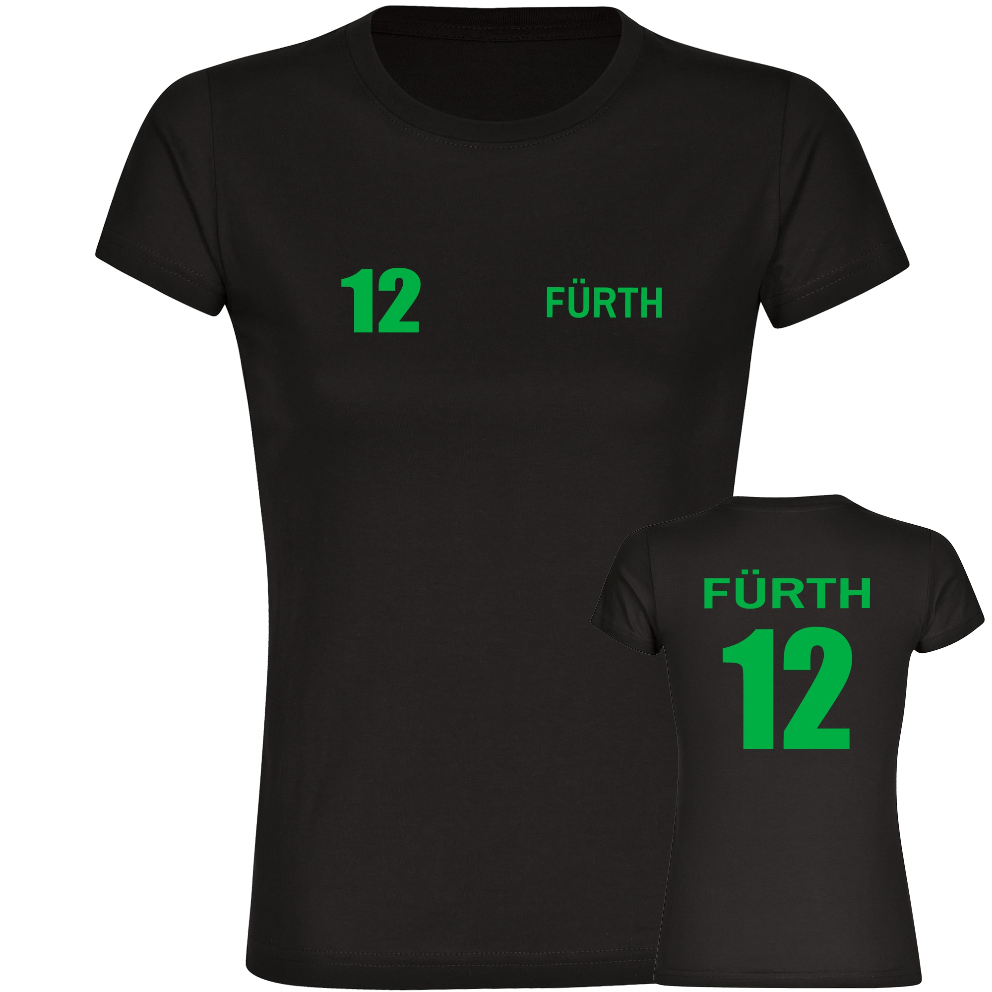 multifanshop Damen T-Shirt - F&uuml;rth - Trikot Nummer 12 - Druck gr&uuml;n - Frauen - Bild 1