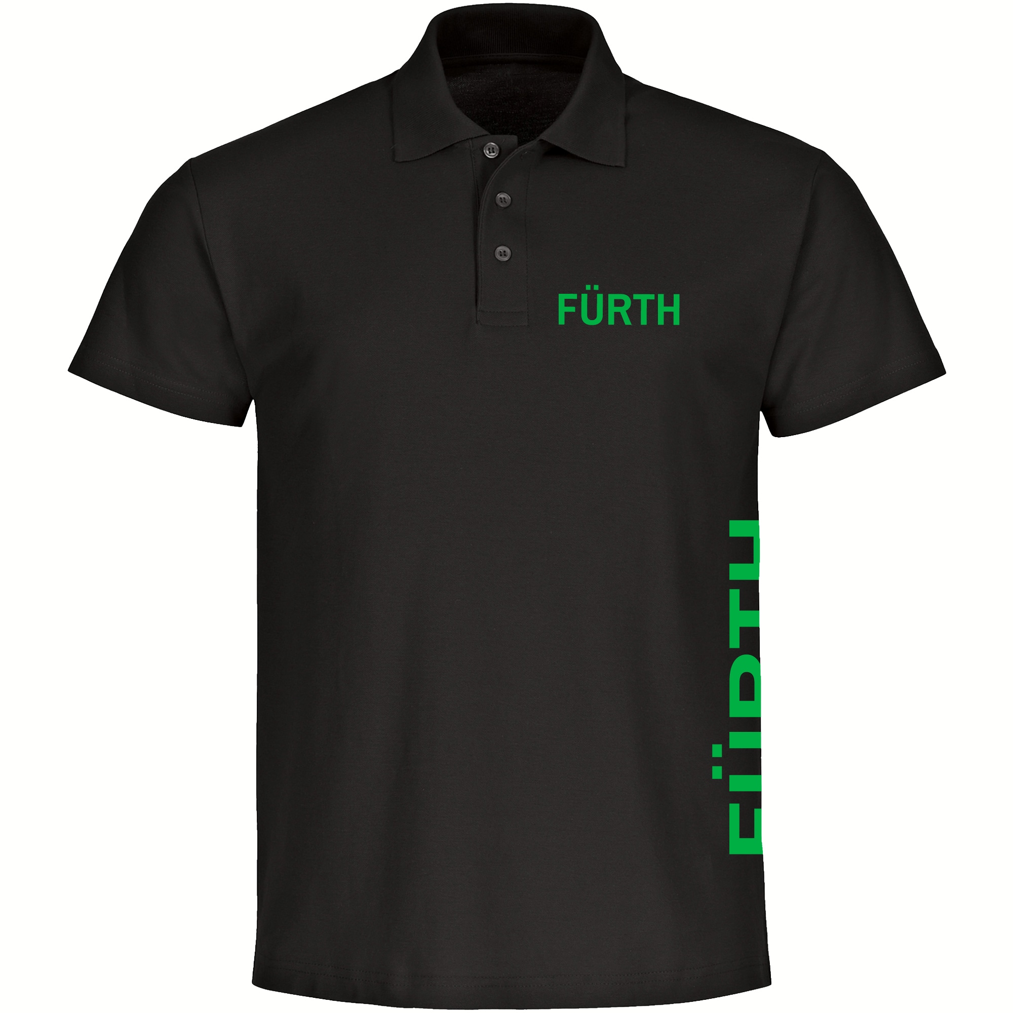 multifanshop Poloshirt - F&uuml;rth - Brust & Seite - Druck gr&uuml;n - Polo - Bild 1