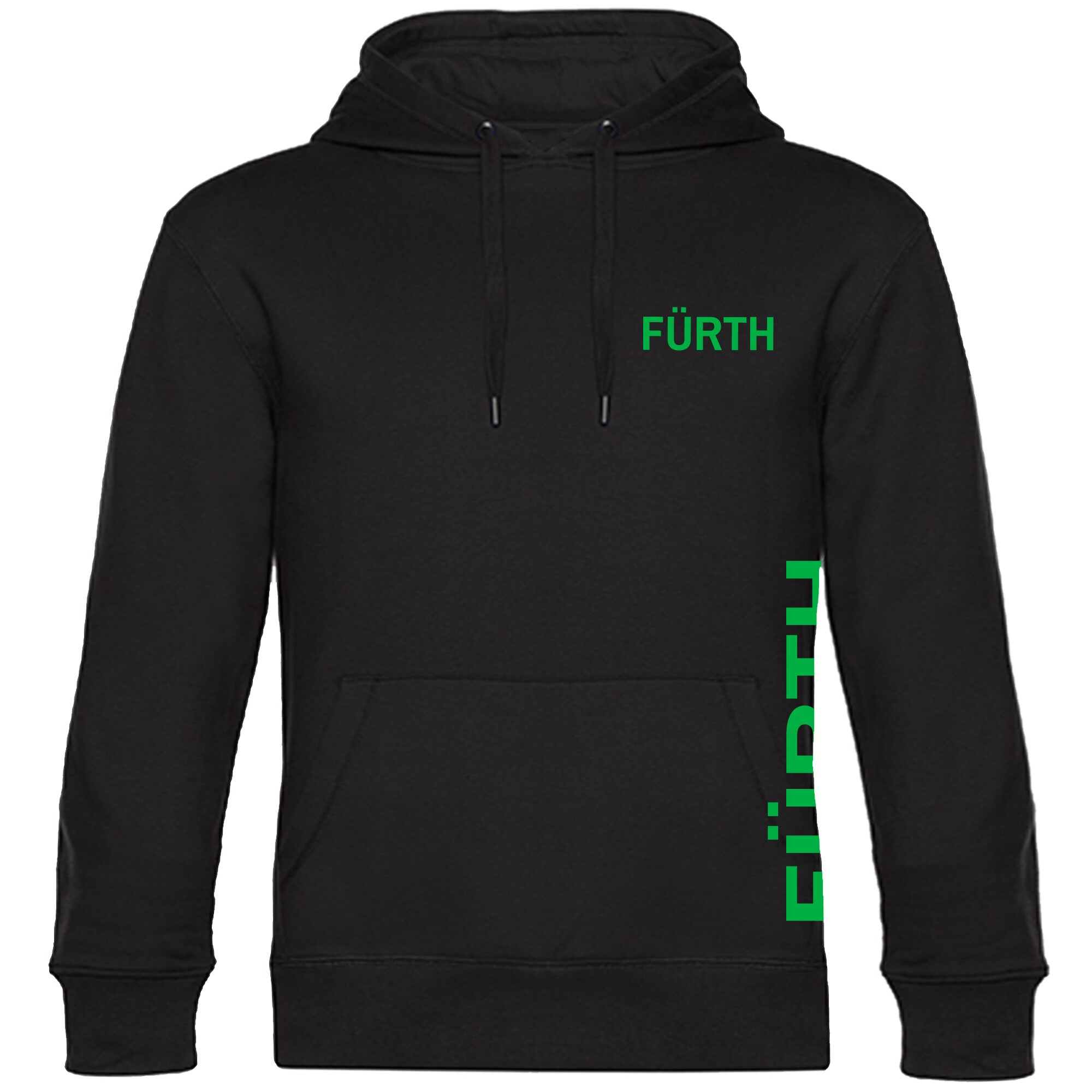 multifanshop Kapuzen Sweatshirt - F&uuml;rth - Brust & Seite - Druck gr&uuml;n - Hoodie - Bild 1