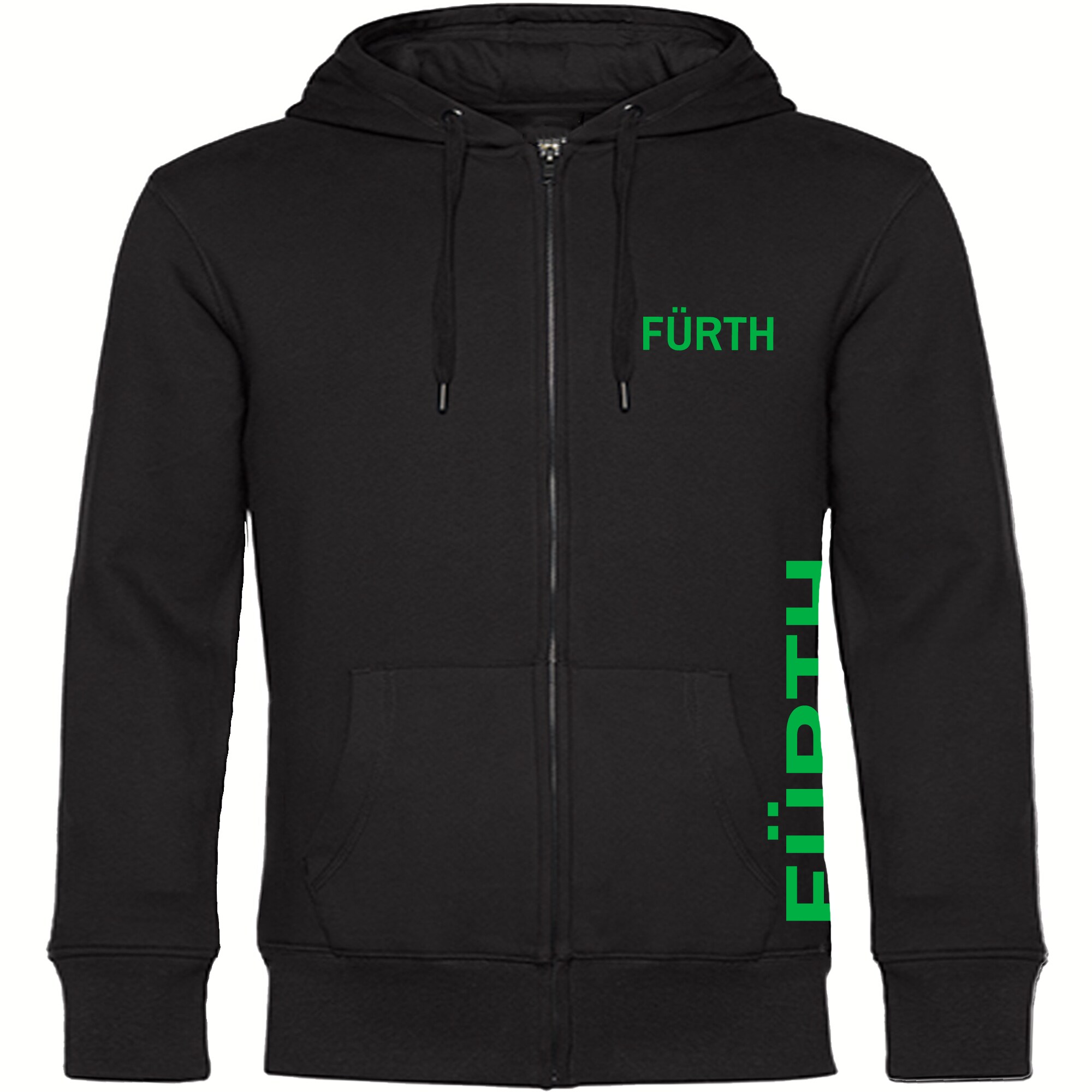 multifanshop Kapuzen Sweatshirt Jacke - F&uuml;rth - Brust & Seite - Druck gr&uuml;n - Sweat - Bild 1