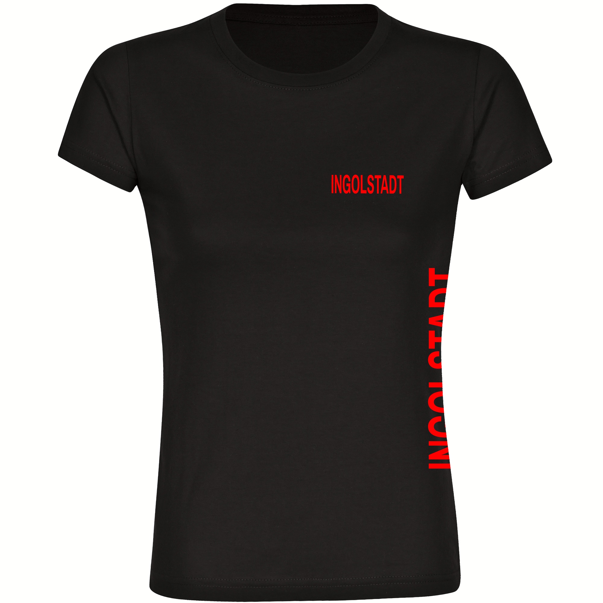 multifanshop Damen T-Shirt - Ingolstadt - Brust & Seite - Druck rot - Frauen - Bild 1