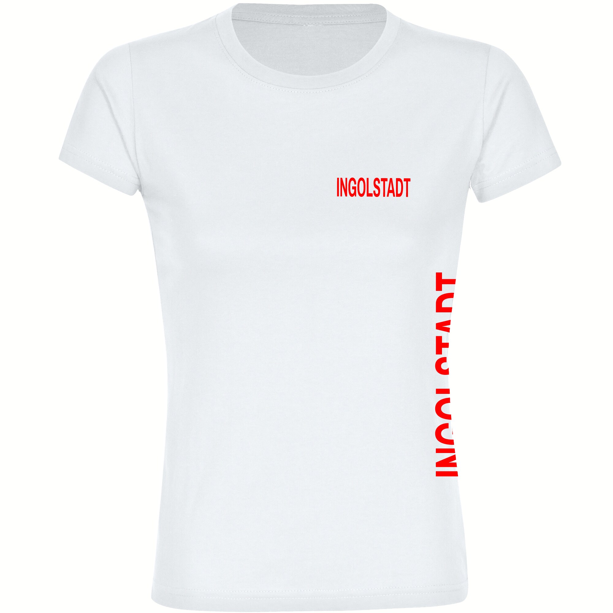 multifanshop Damen T-Shirt - Ingolstadt - Brust & Seite - Druck rot - Frauen - Bild 1