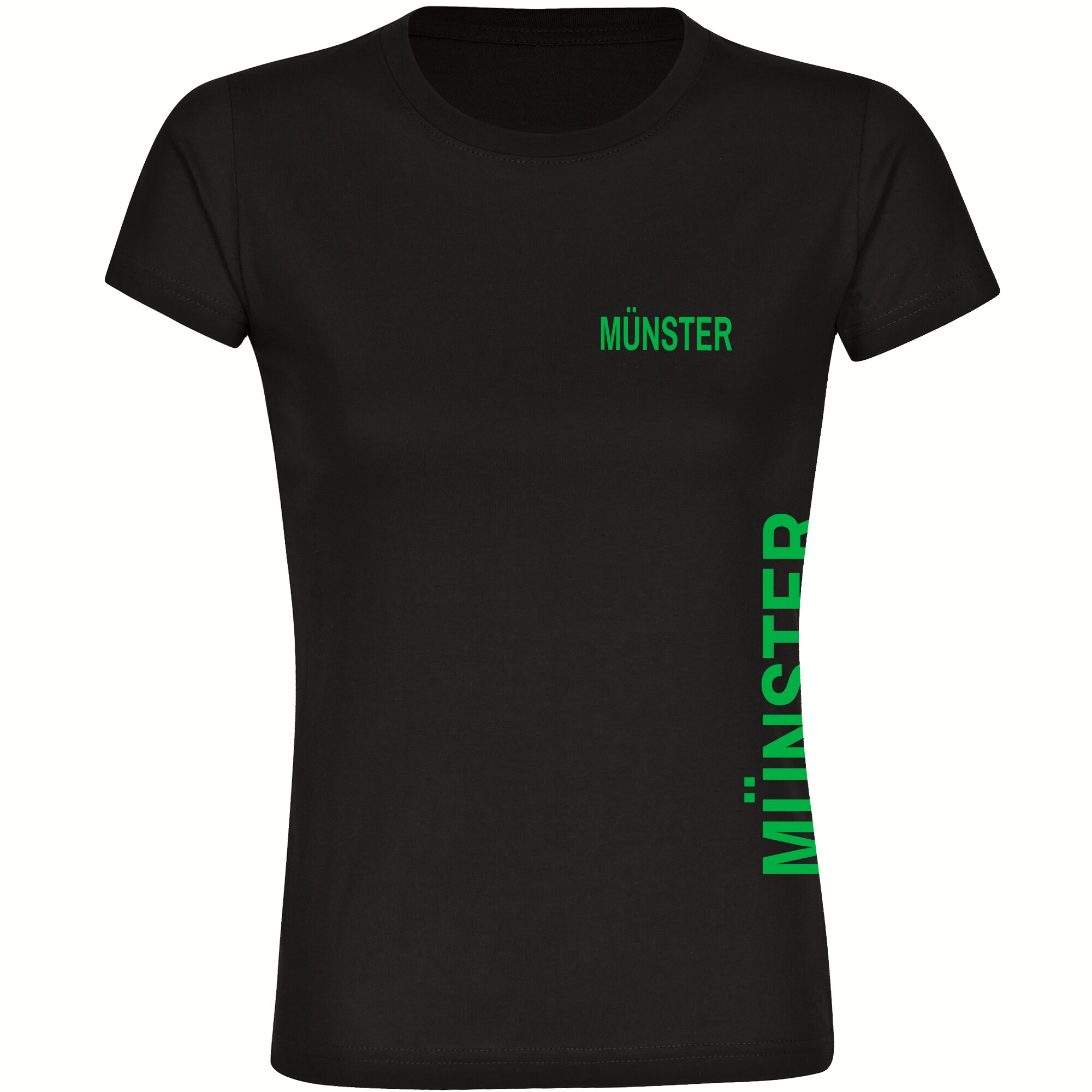 multifanshop Damen T-Shirt - M&uuml;nster - Brust & Seite - Druck gr&uuml;n - Frauen - Bild 1