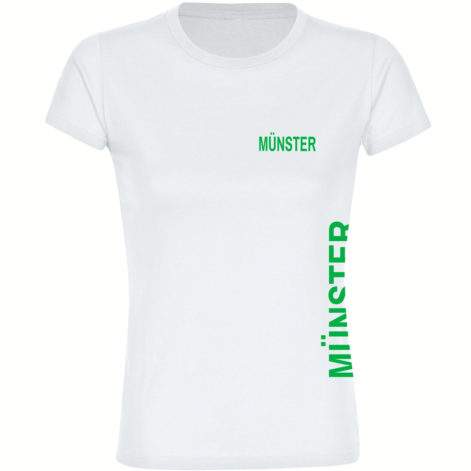 multifanshop Damen T-Shirt - M&uuml;nster - Brust & Seite - Druck gr&uuml;n - Frauen - Bild 1