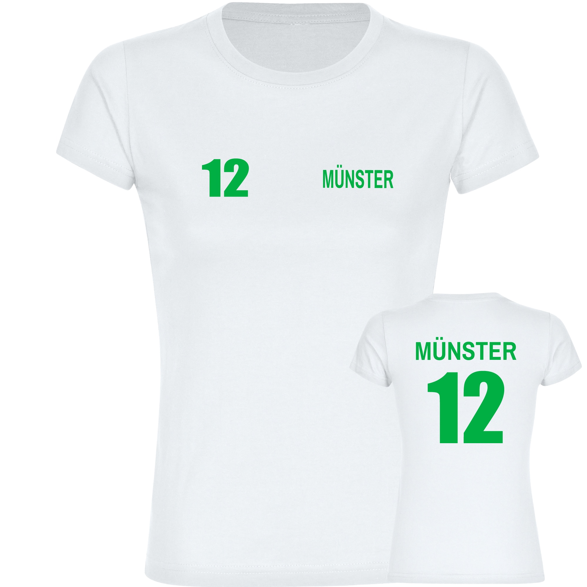 multifanshop Damen T-Shirt - M&uuml;nster - Trikot Nummer 12 - Druck gr&uuml;n - Frauen - Bild 1