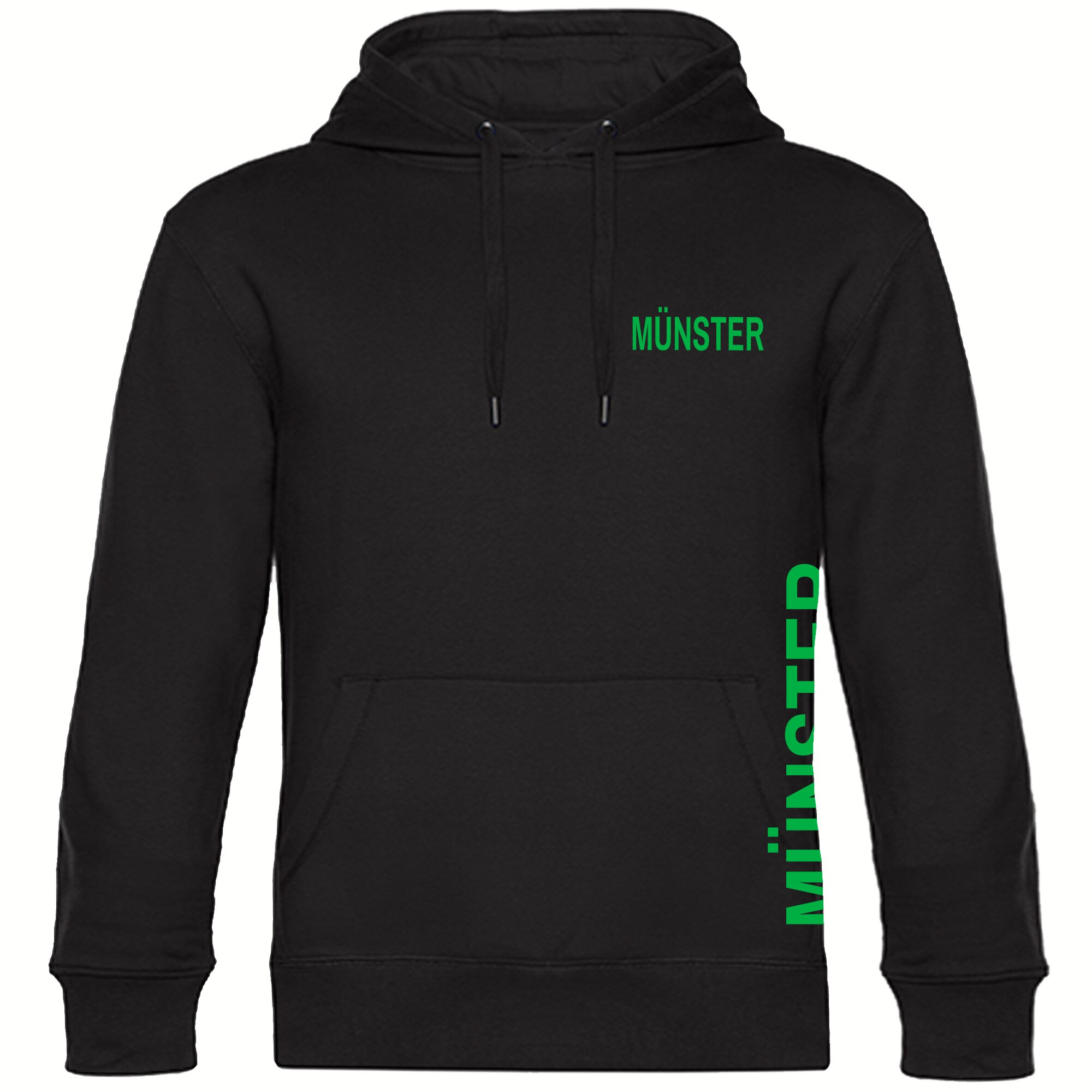 multifanshop Kapuzen Sweatshirt - M&uuml;nster - Brust & Seite - Druck gr&uuml;n - Hoodie - Bild 1