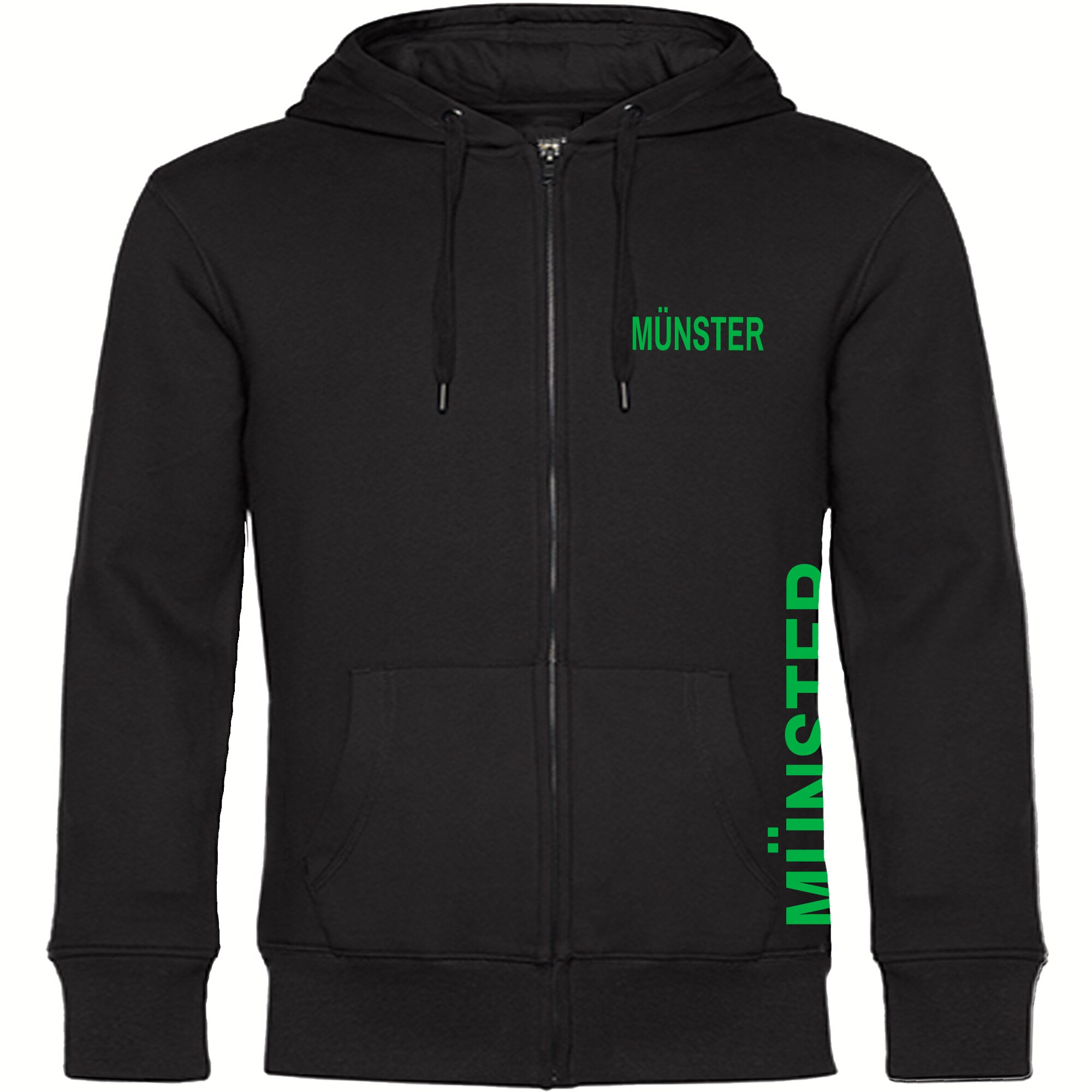 multifanshop Kapuzen Sweatshirt Jacke - M&uuml;nster - Brust & Seite - Druck gr&uuml;n - Sweat - Bild 1