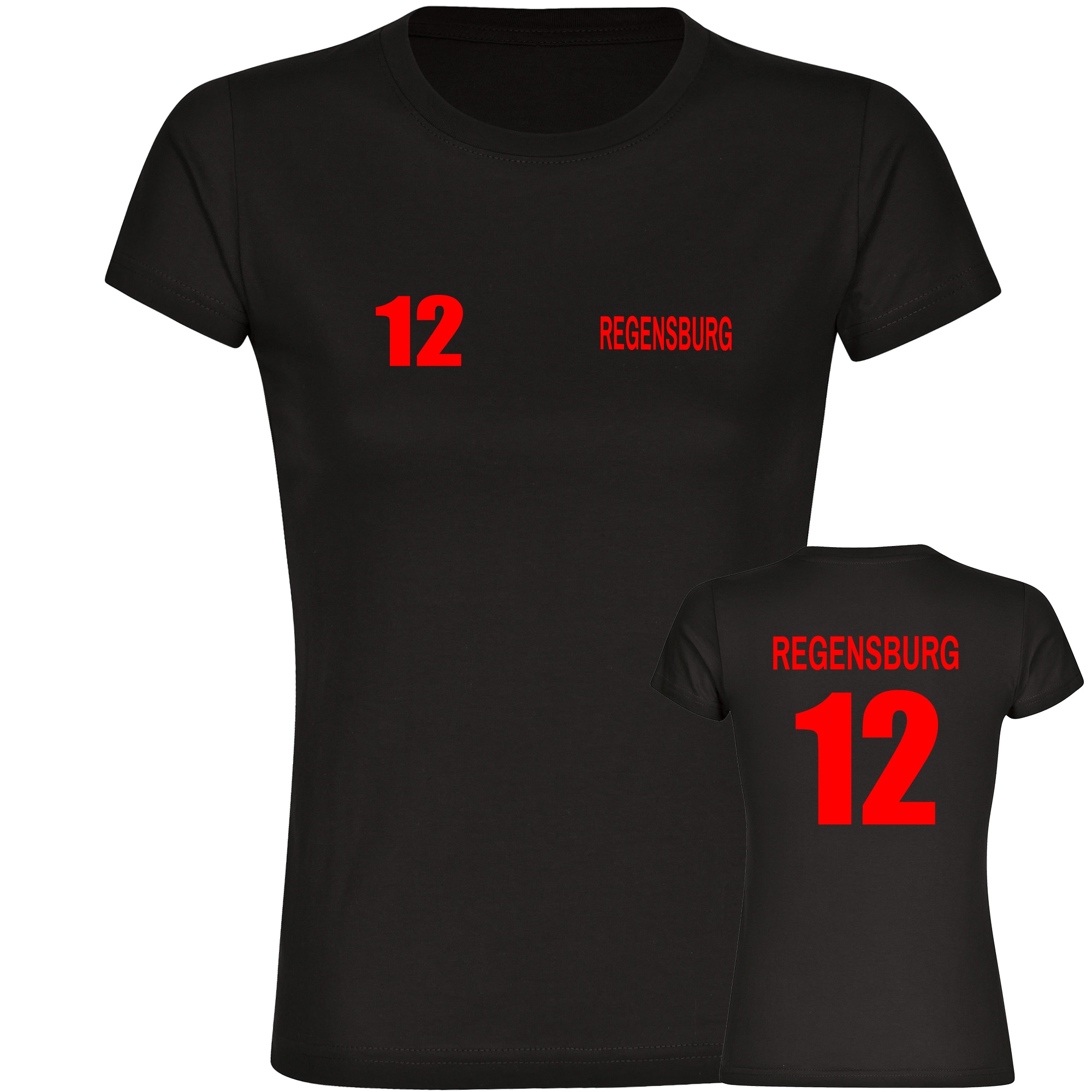 multifanshop Damen T-Shirt - Regensburg - Trikot Nummer 12 - Druck rot - Frauen - Bild 1