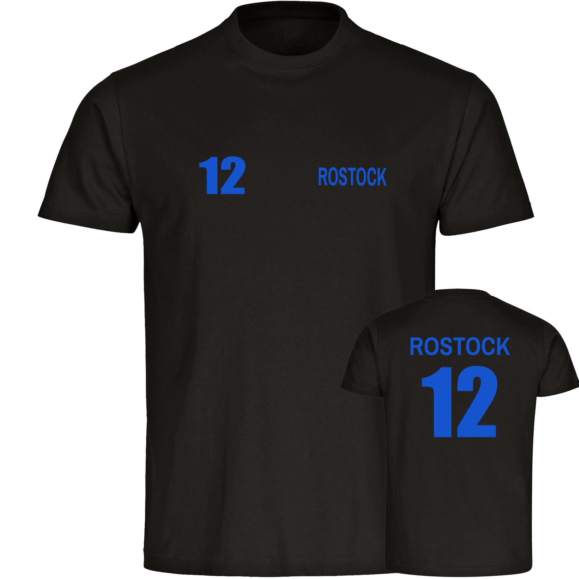 multifanshop Kinder T-Shirt - Rostock - Trikot Nummer 12 - Druck blau - Kind - Bild 1