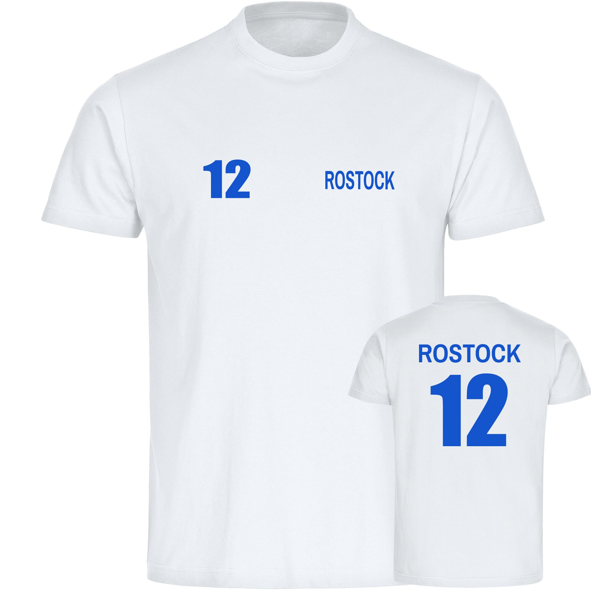 multifanshop Kinder T-Shirt - Rostock - Trikot Nummer 12 - Druck blau - Kind - Bild 1