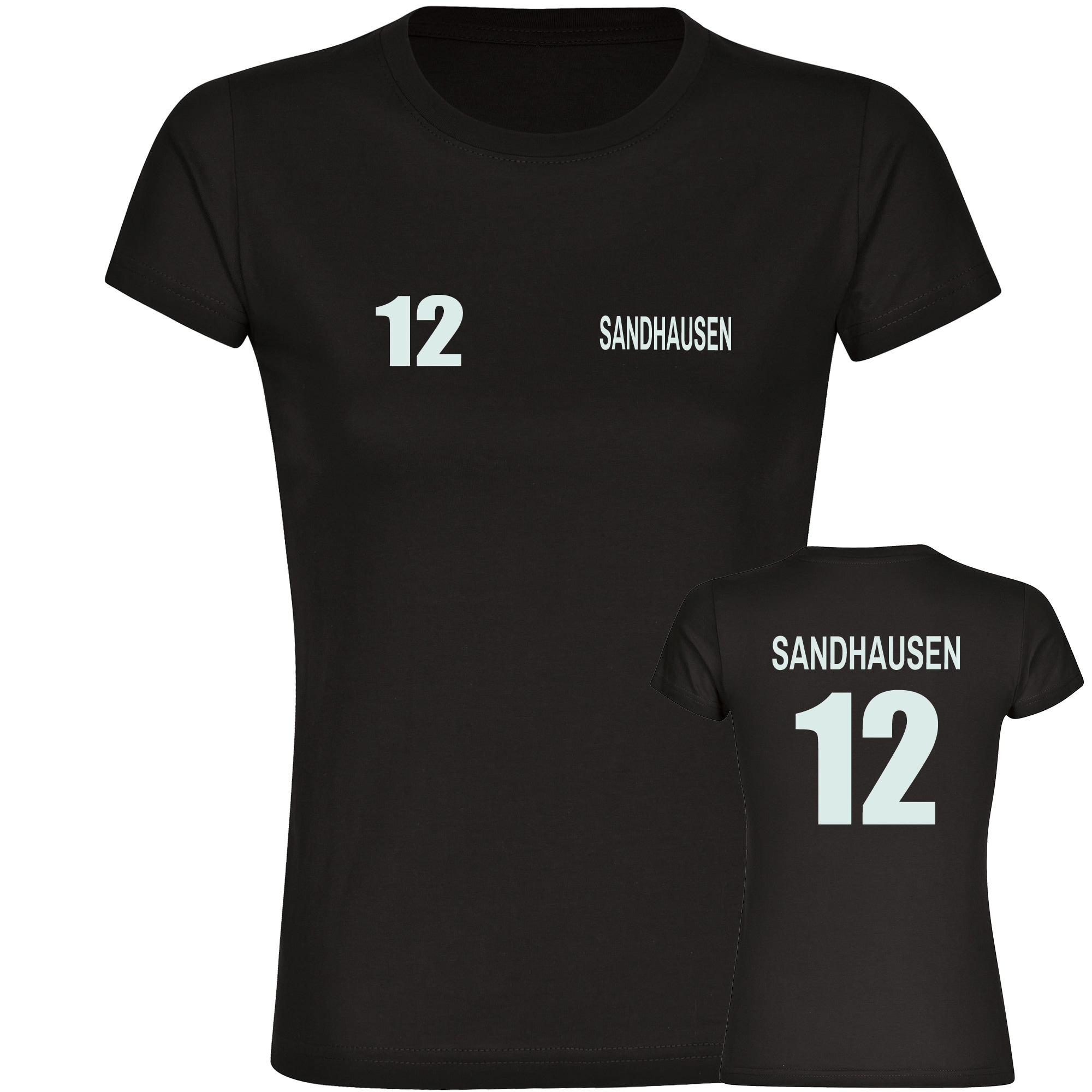 multifanshop Damen T-Shirt - Sandhausen - Trikot Nummer 12 - Druck wei&szlig; - Frauen - Bild 1