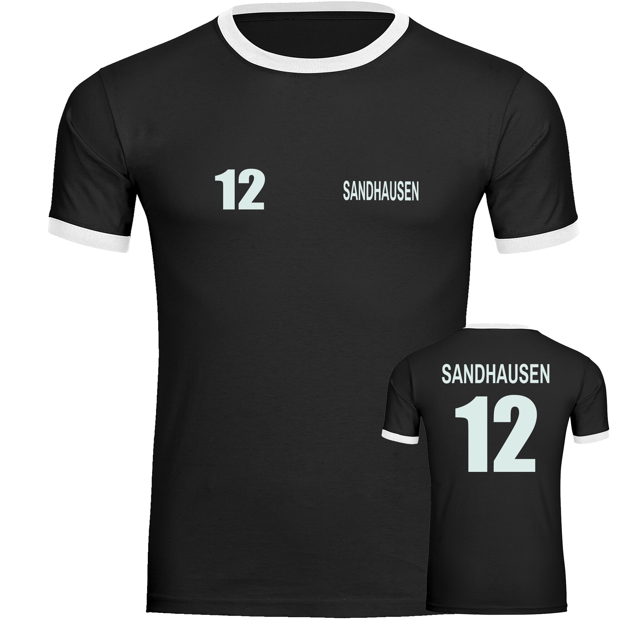 multifanshop Kontrast T-Shirt - Sandhausen - Trikot Nummer 12 - Druck wei&szlig; - M&auml;nner - Bild 1