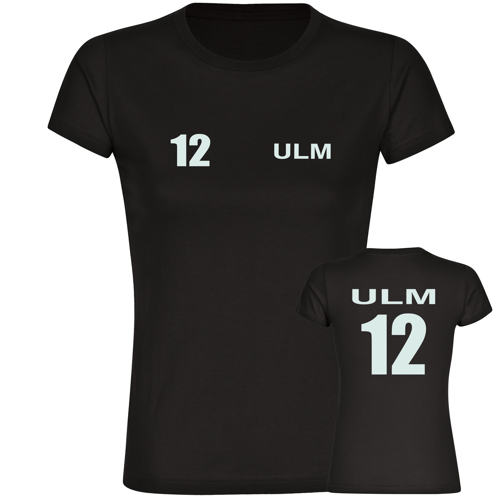multifanshop Damen T-Shirt - Ulm - Trikot Nummer 12 - Druck wei&szlig; - Frauen - Bild 1