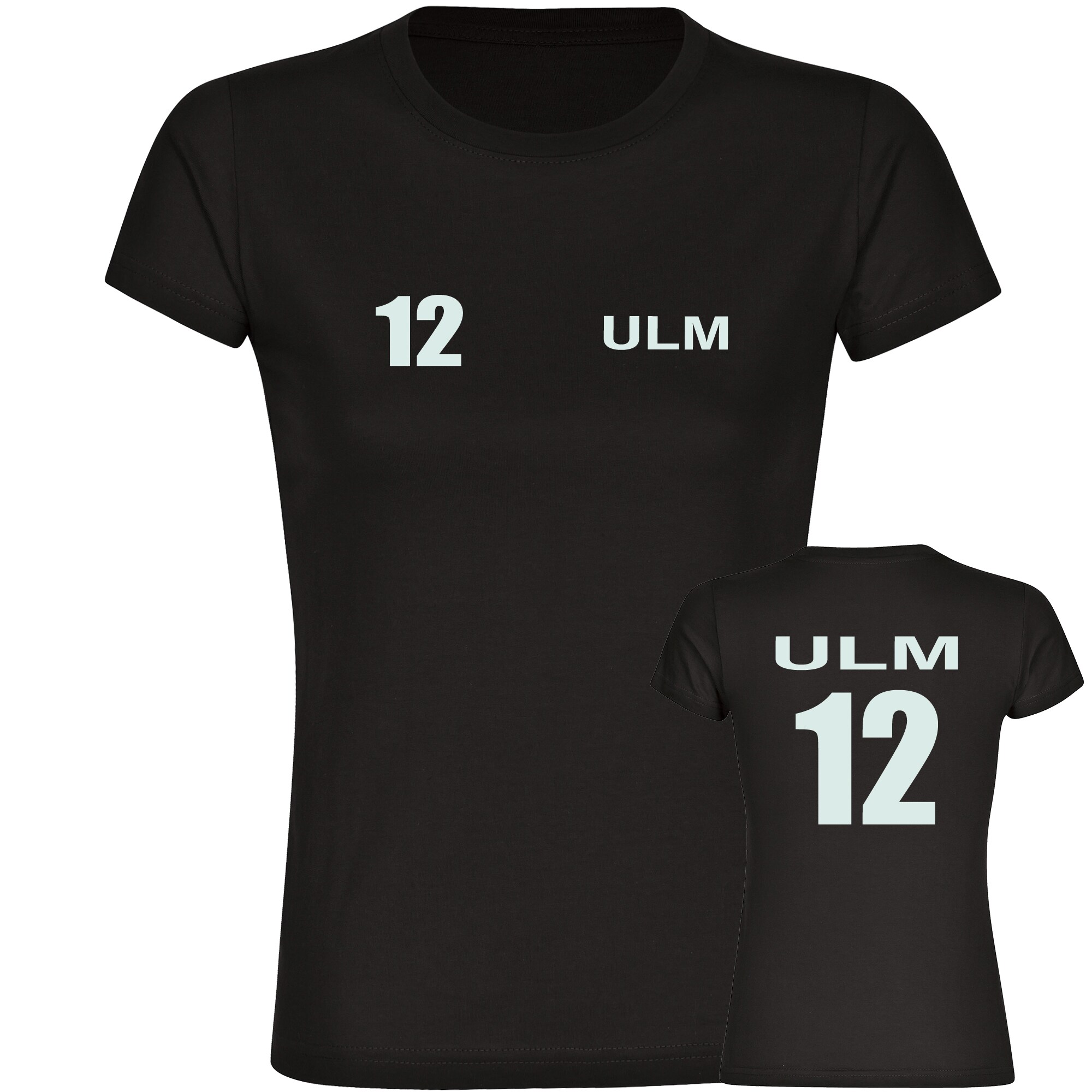 multifanshop Damen T-Shirt - Ulm - Trikot Nummer 12 - Druck wei&szlig; - Frauen - Bild 1