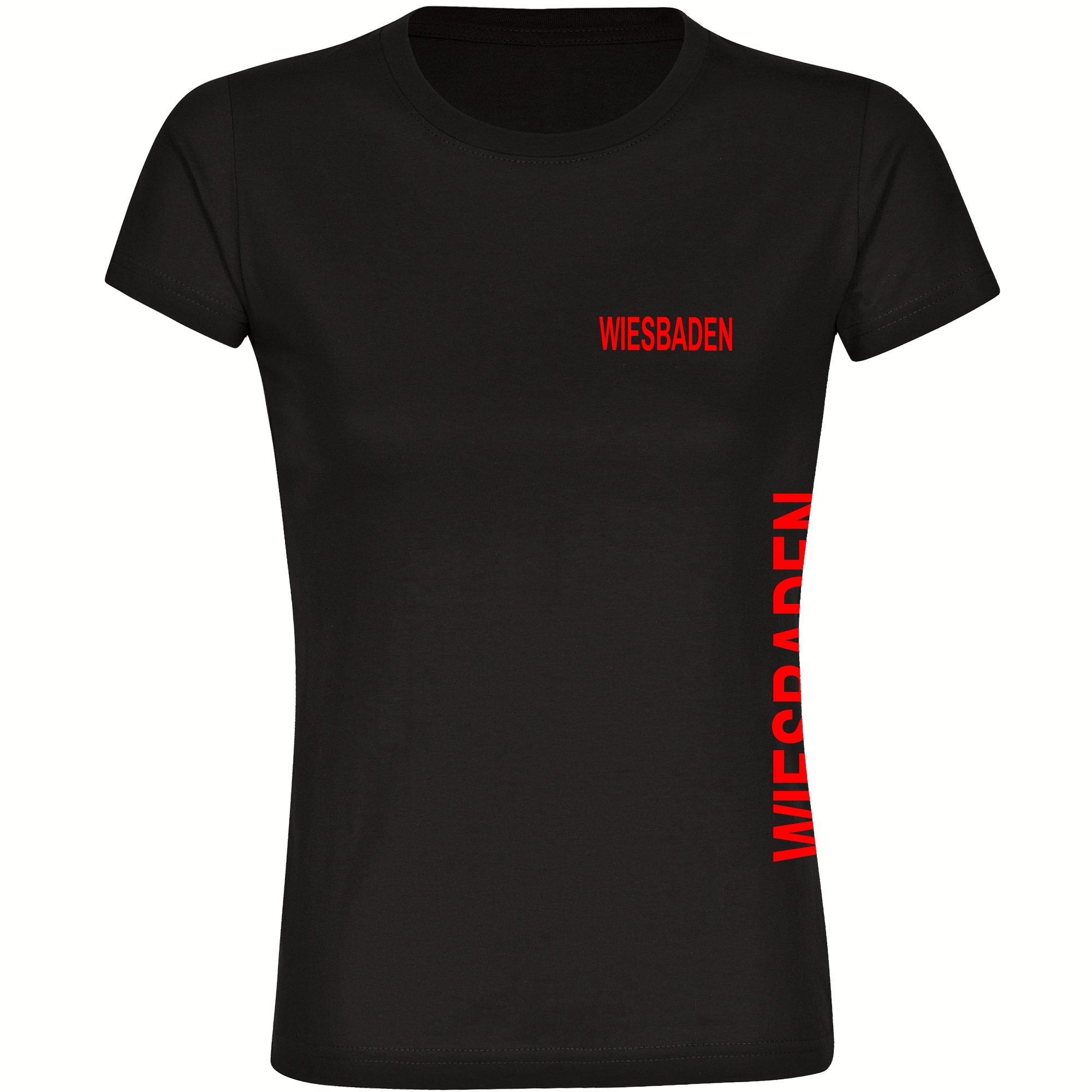 multifanshop Damen T-Shirt - Wiesbaden - Brust & Seite - Druck rot - Frauen - Bild 1