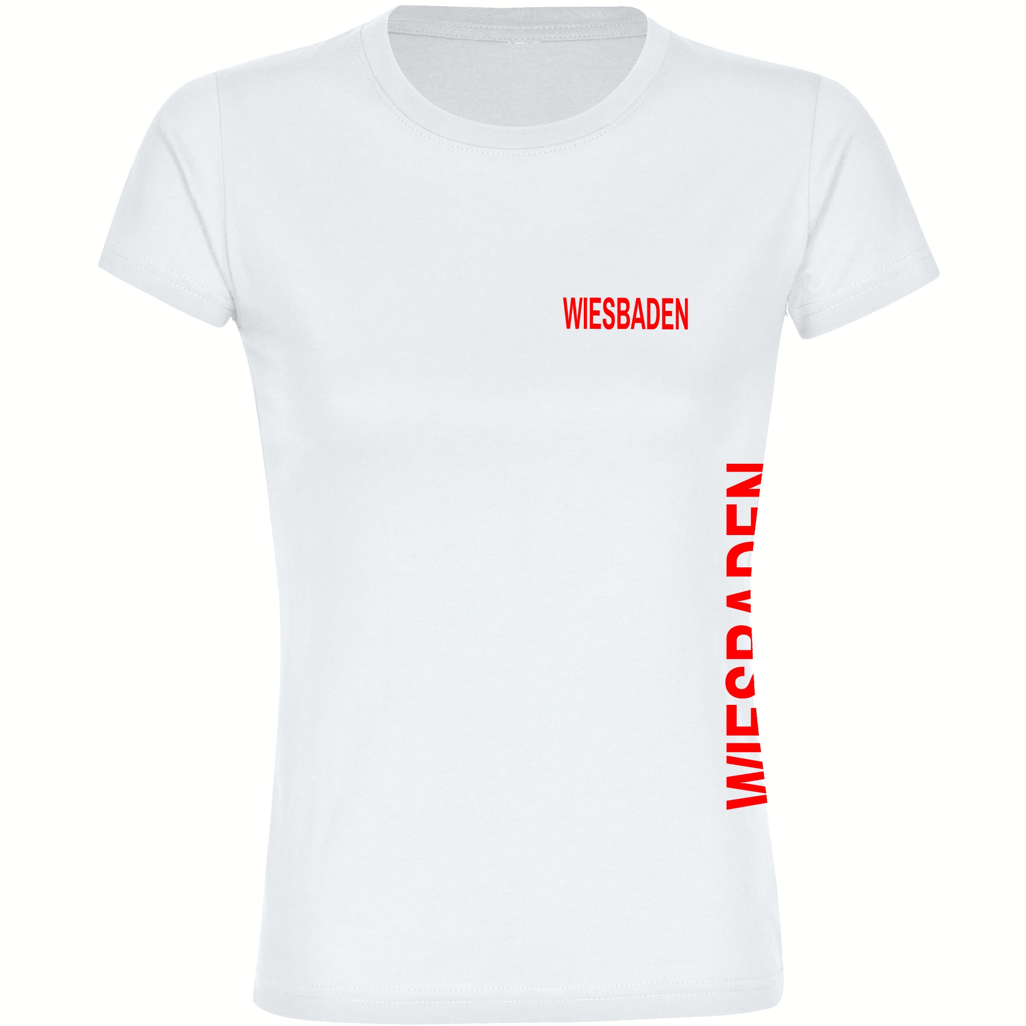 multifanshop Damen T-Shirt - Wiesbaden - Brust & Seite - Druck rot - Frauen - Bild 1