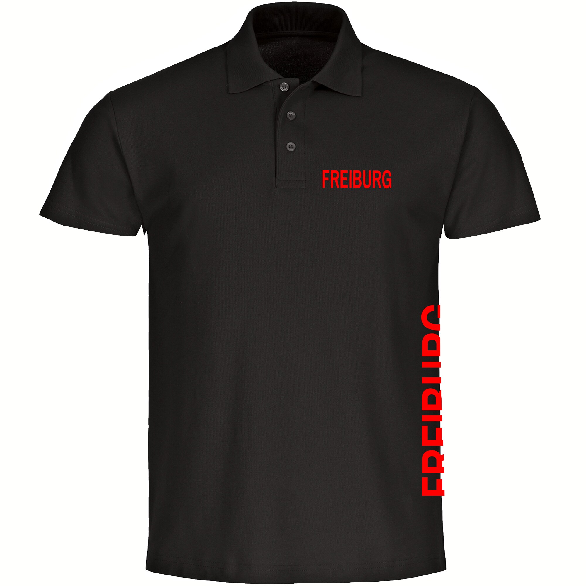 multifanshop Poloshirt - Freiburg - Brust & Seite - Druck rot - Polo - Bild 1